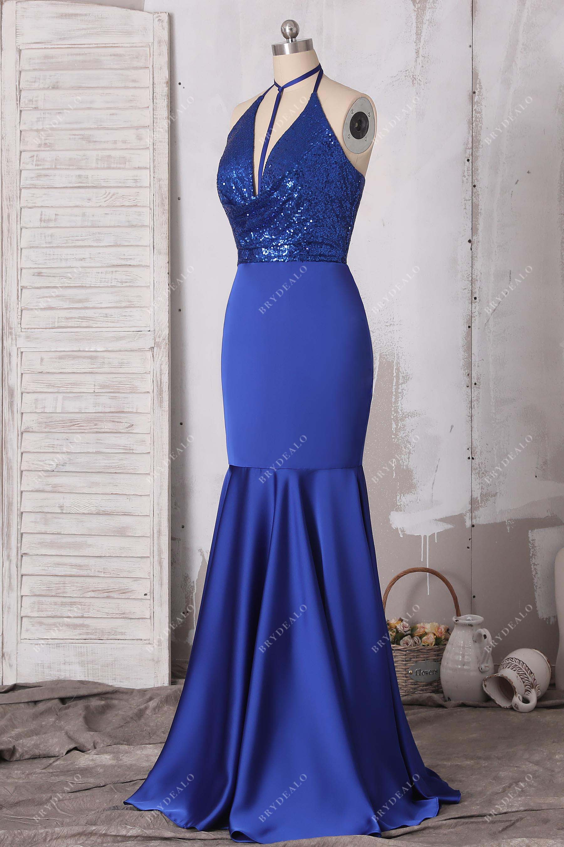 sleeveless cowl neck evening dress