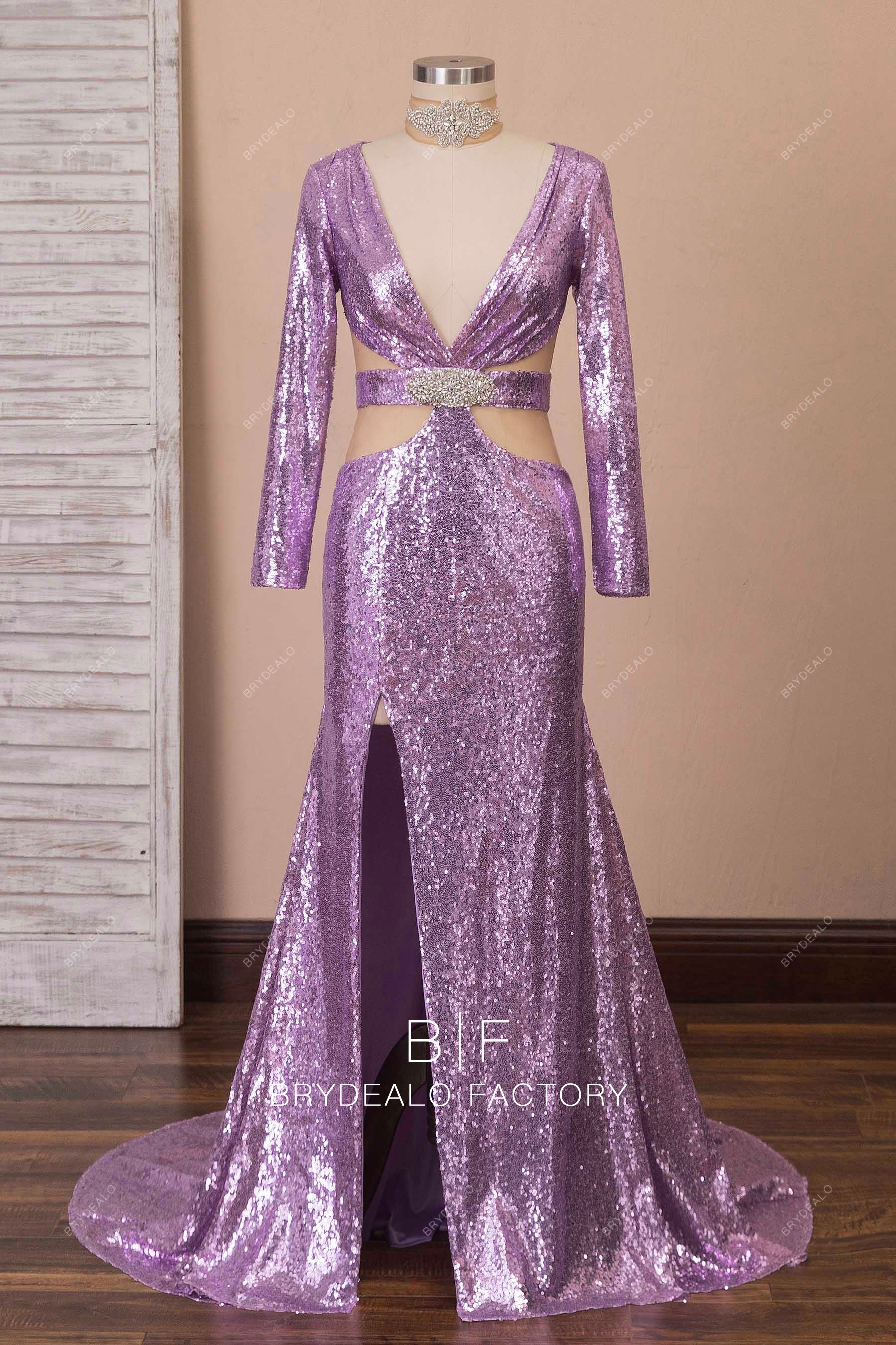 sparkly sequin plunging neck slit prom dress