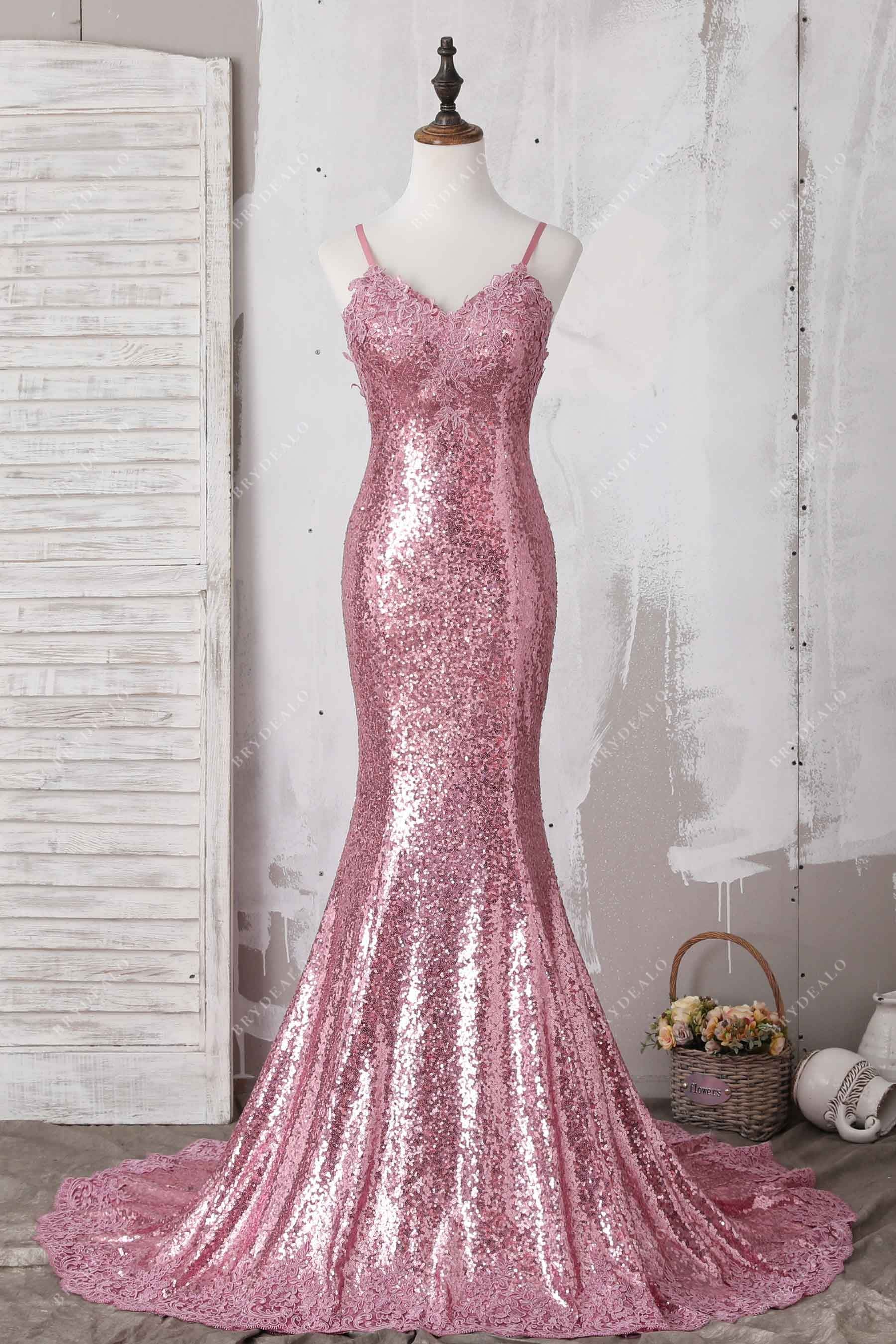 thin straps sequin mermaid prom dress
