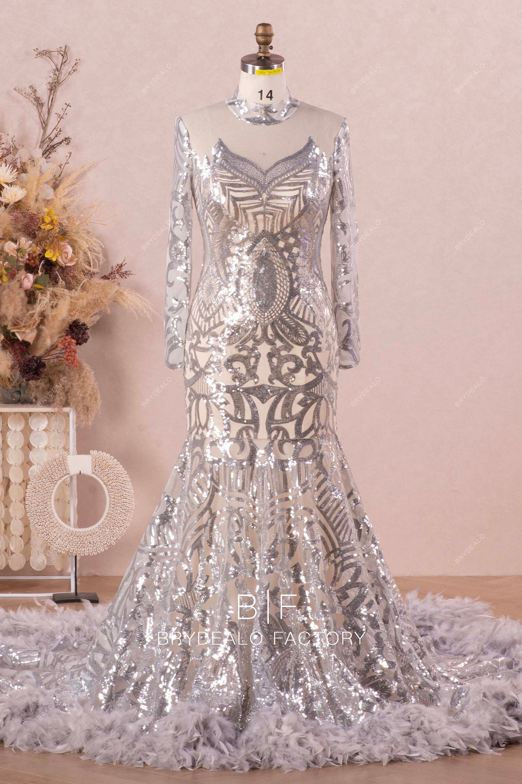 sparkly sequin long sleeve mermaid prom dress