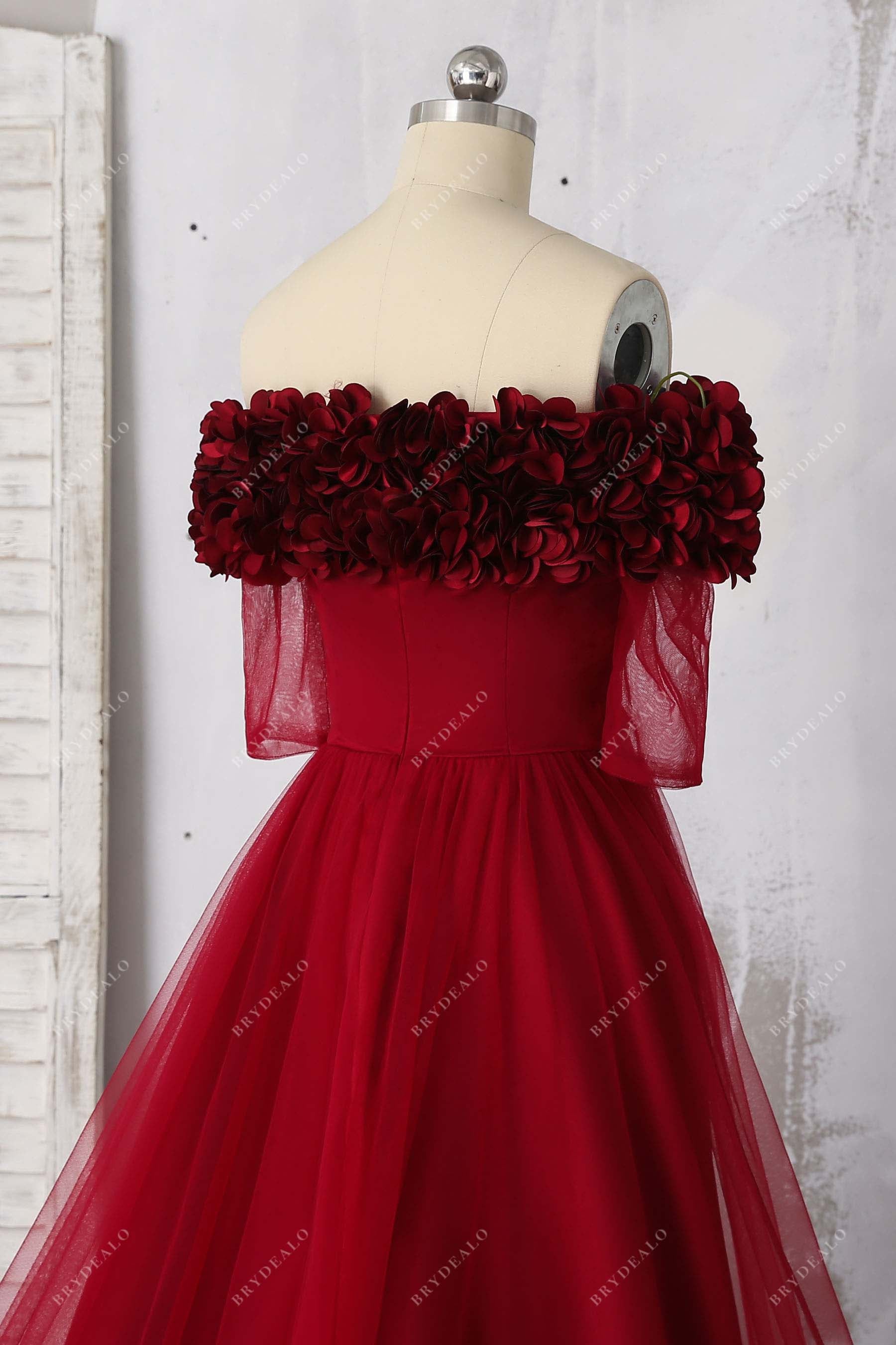 sheer short sleeves A-line prom dress