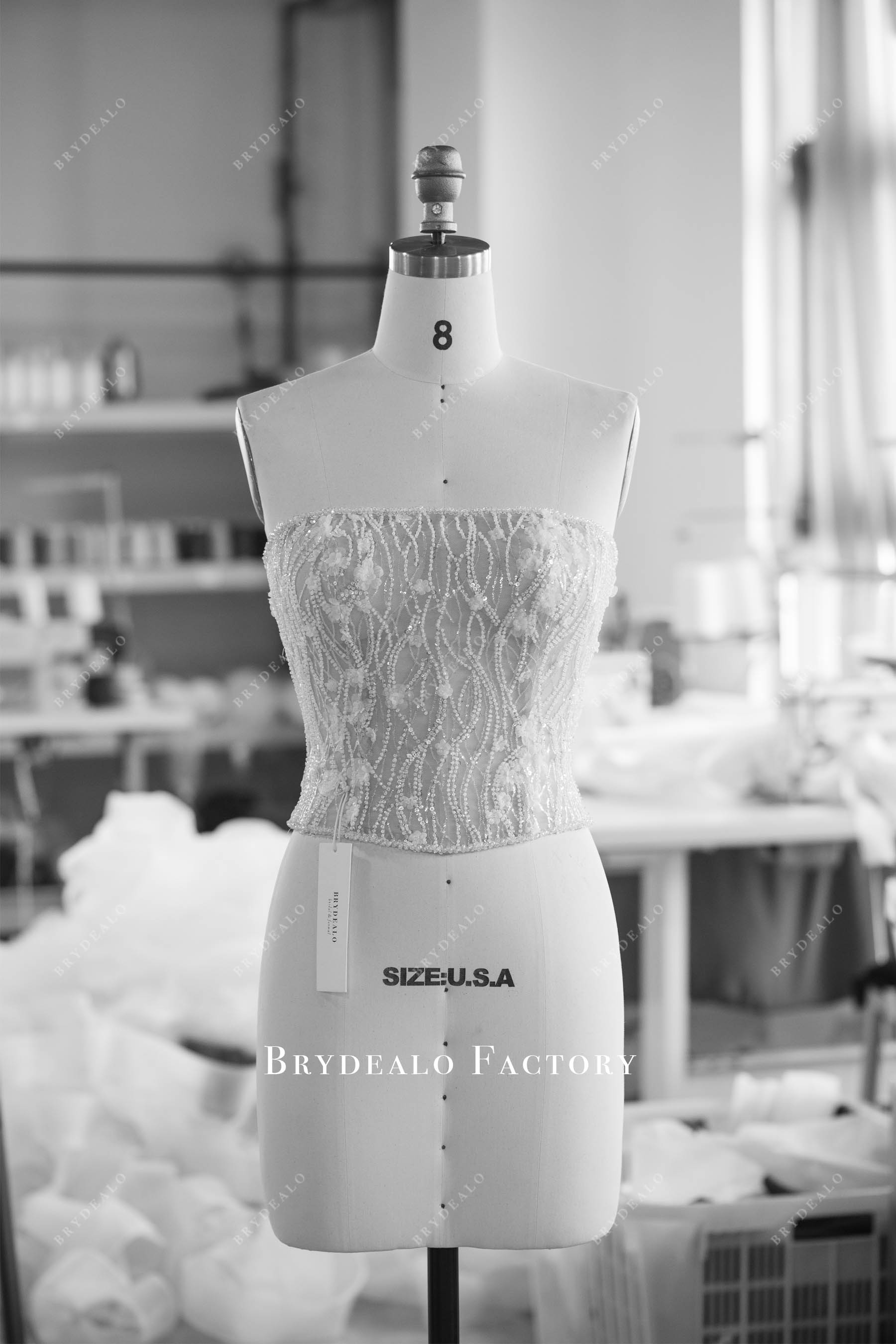 straight across neck beading flower bridal top
