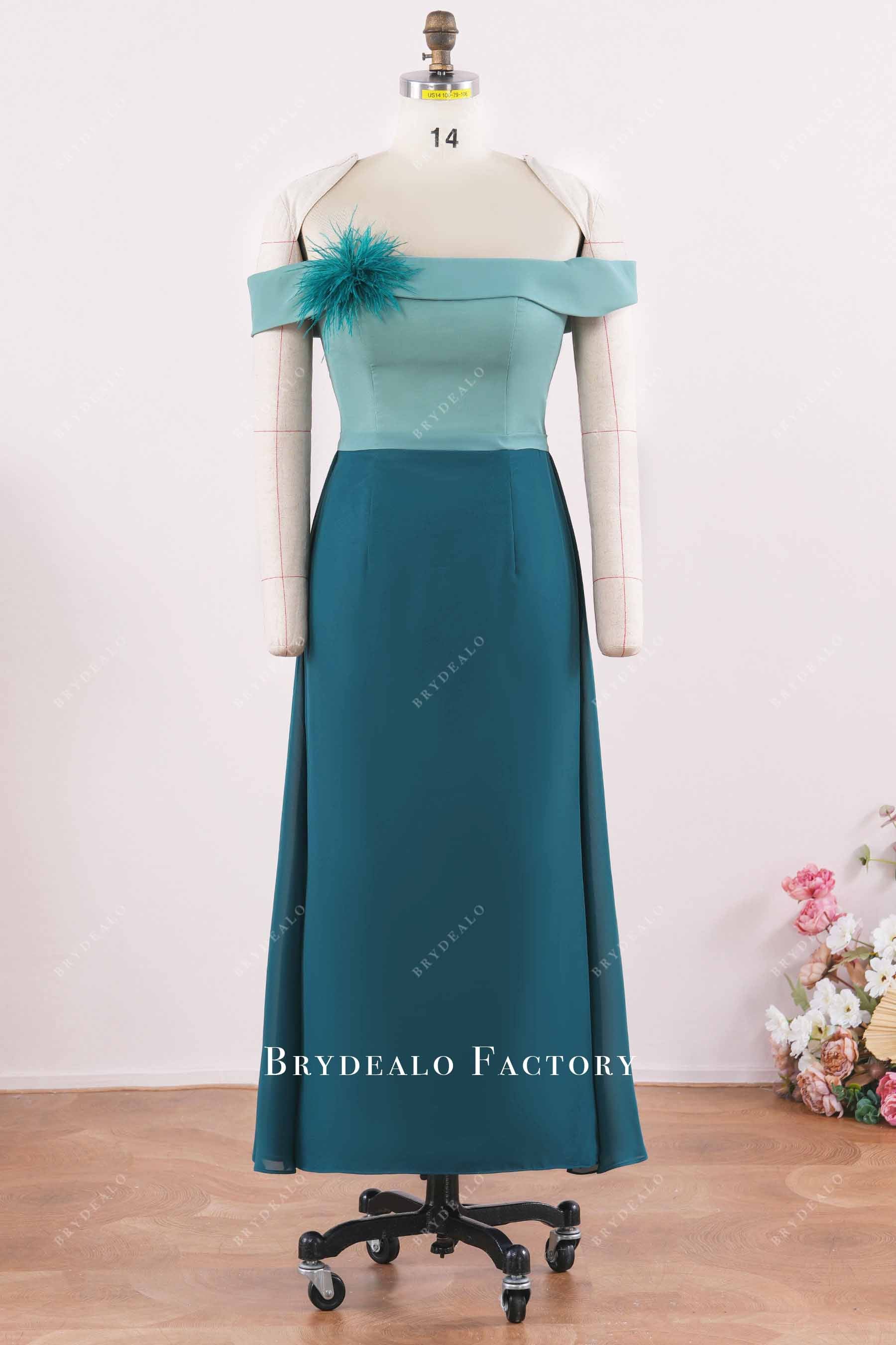 straight across neck chiffon formal dress