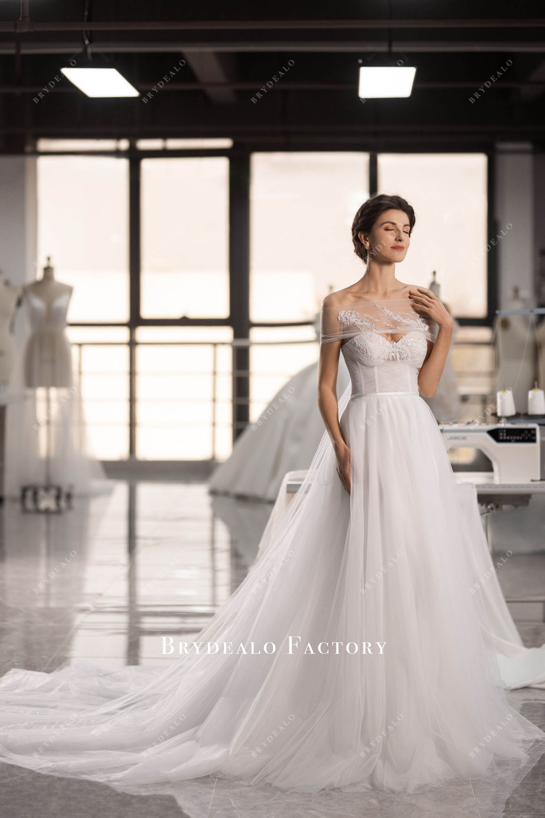 strapless dreamy tulle lace bridal gown