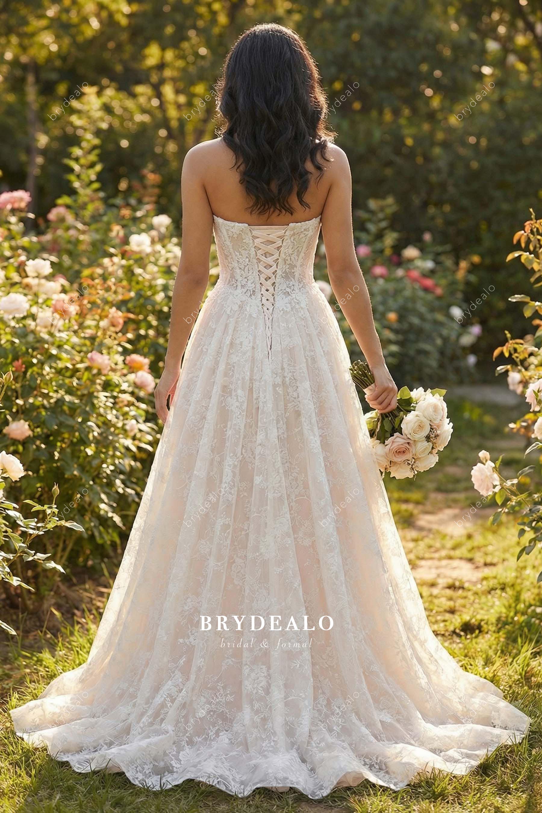 strapless back lace wedding dress