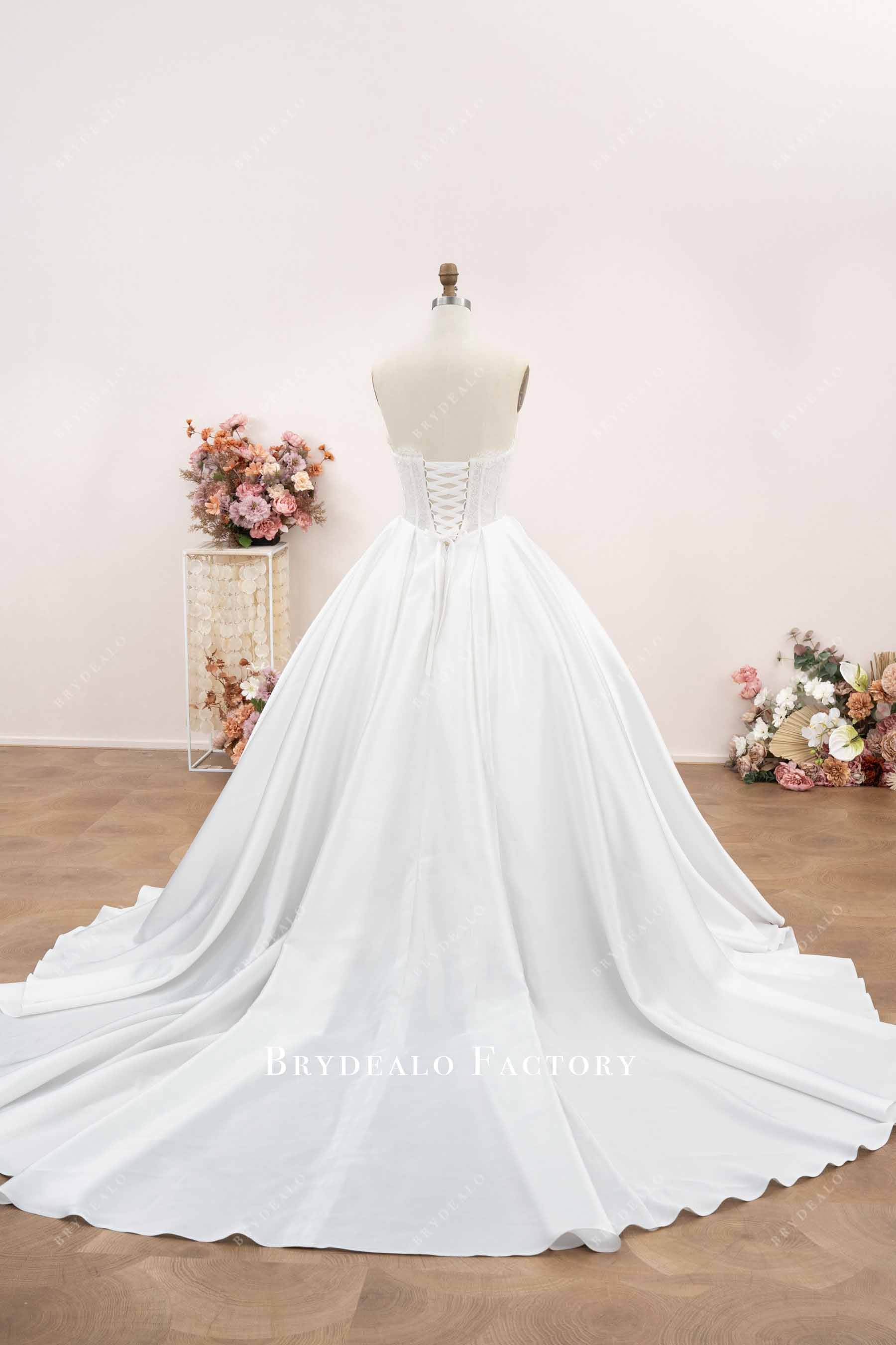 strapless lace-up back wedding gown