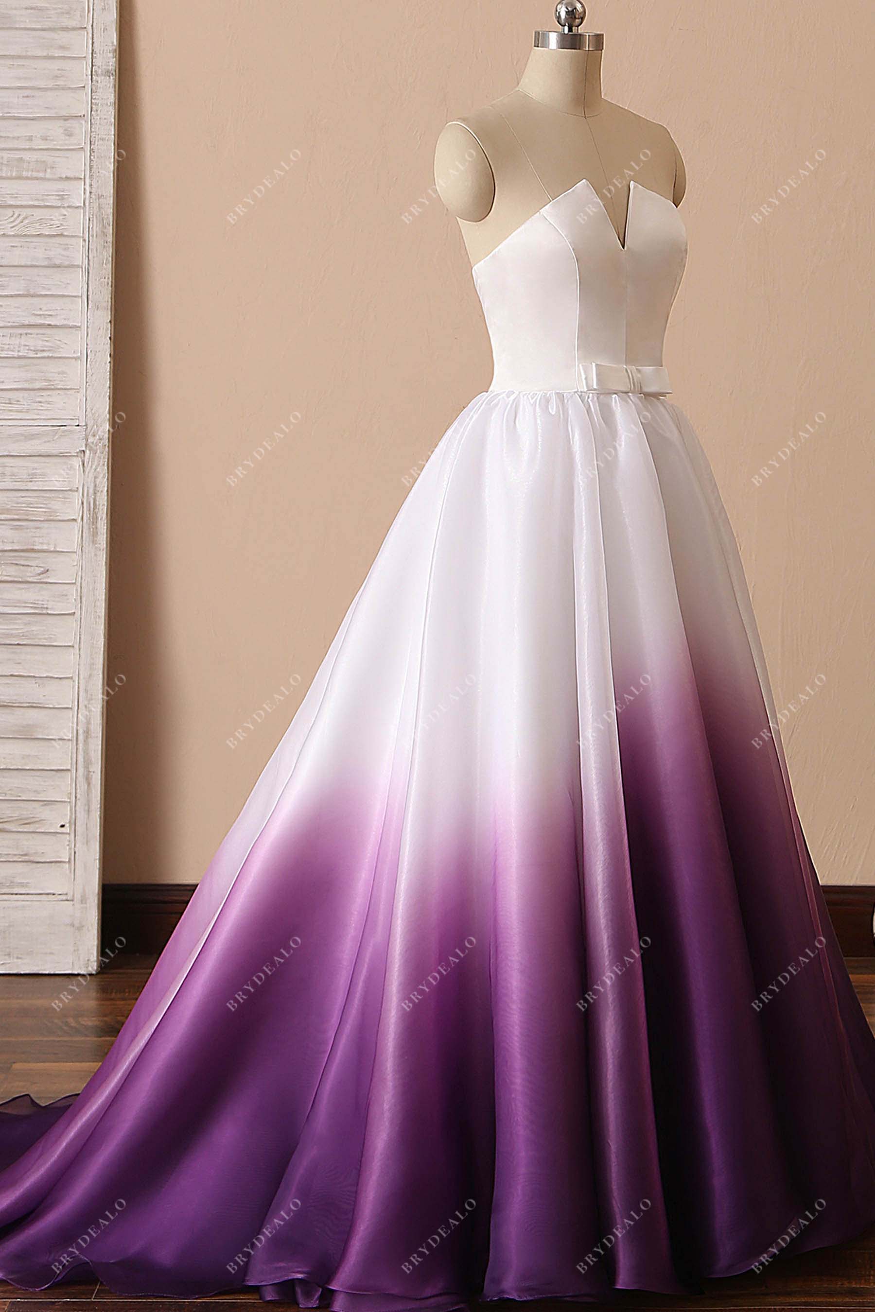 sleeveless ombre long train bridal dress