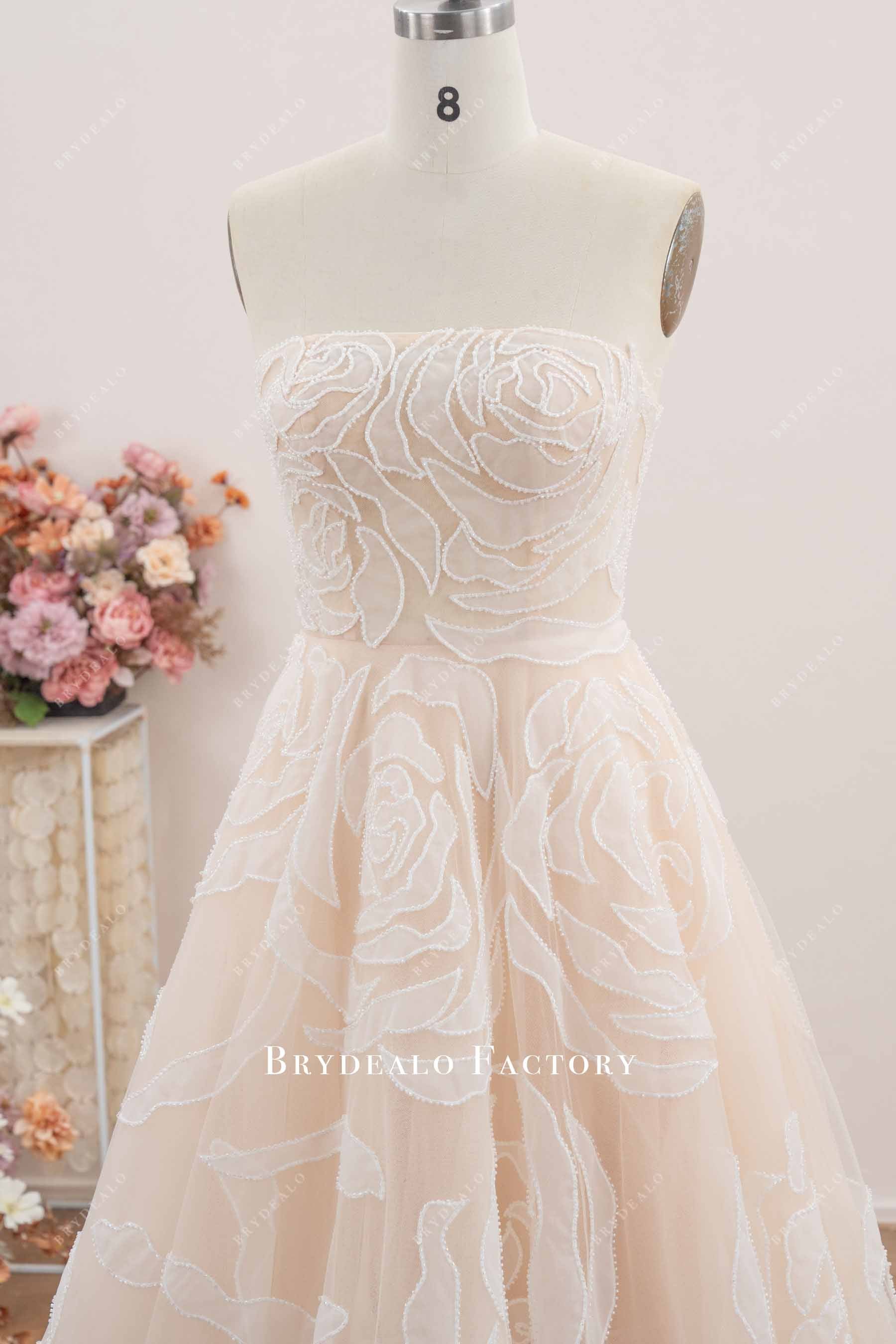 strapless straight across neck wedding dress