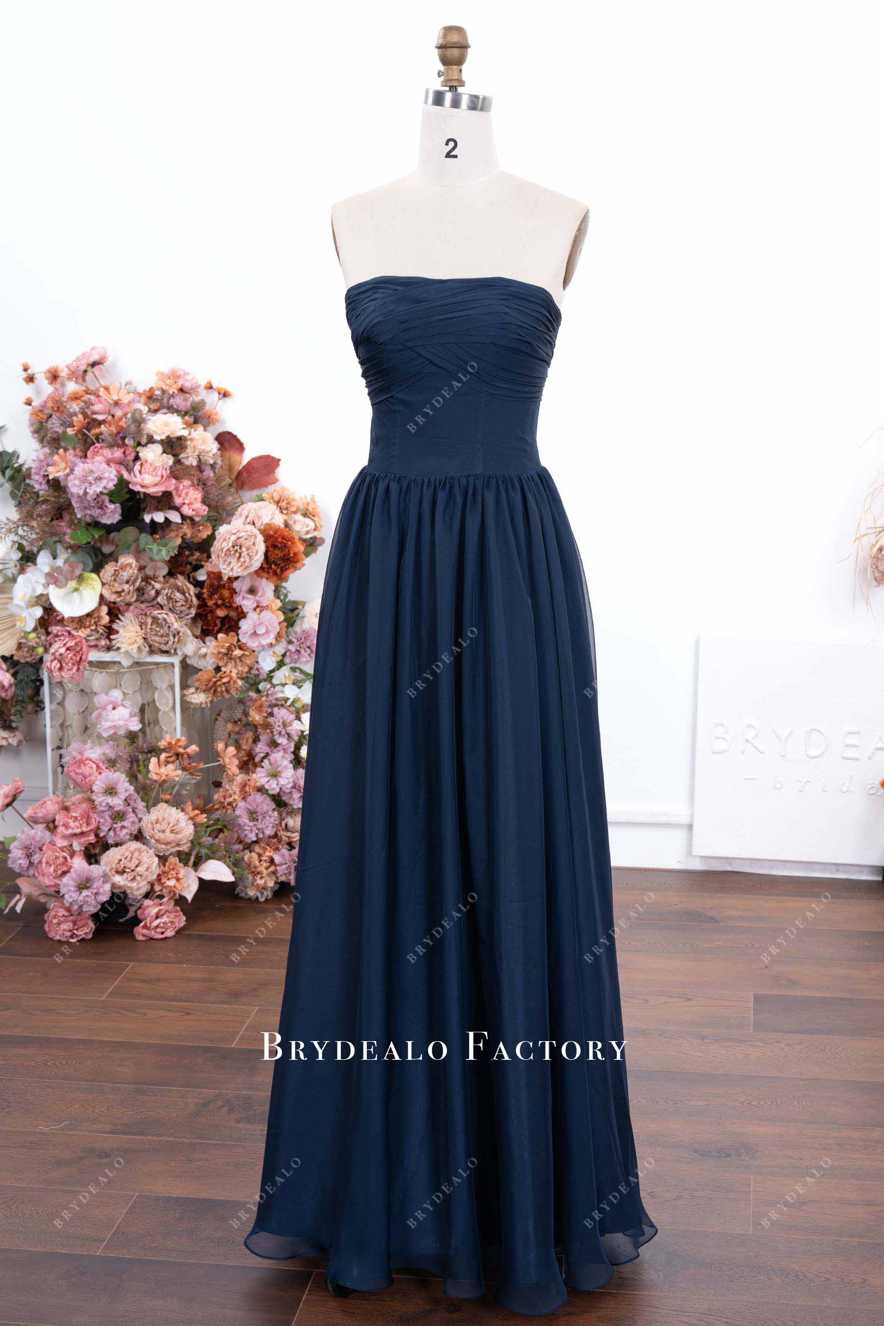 strapless straight neck bridesmaid dress