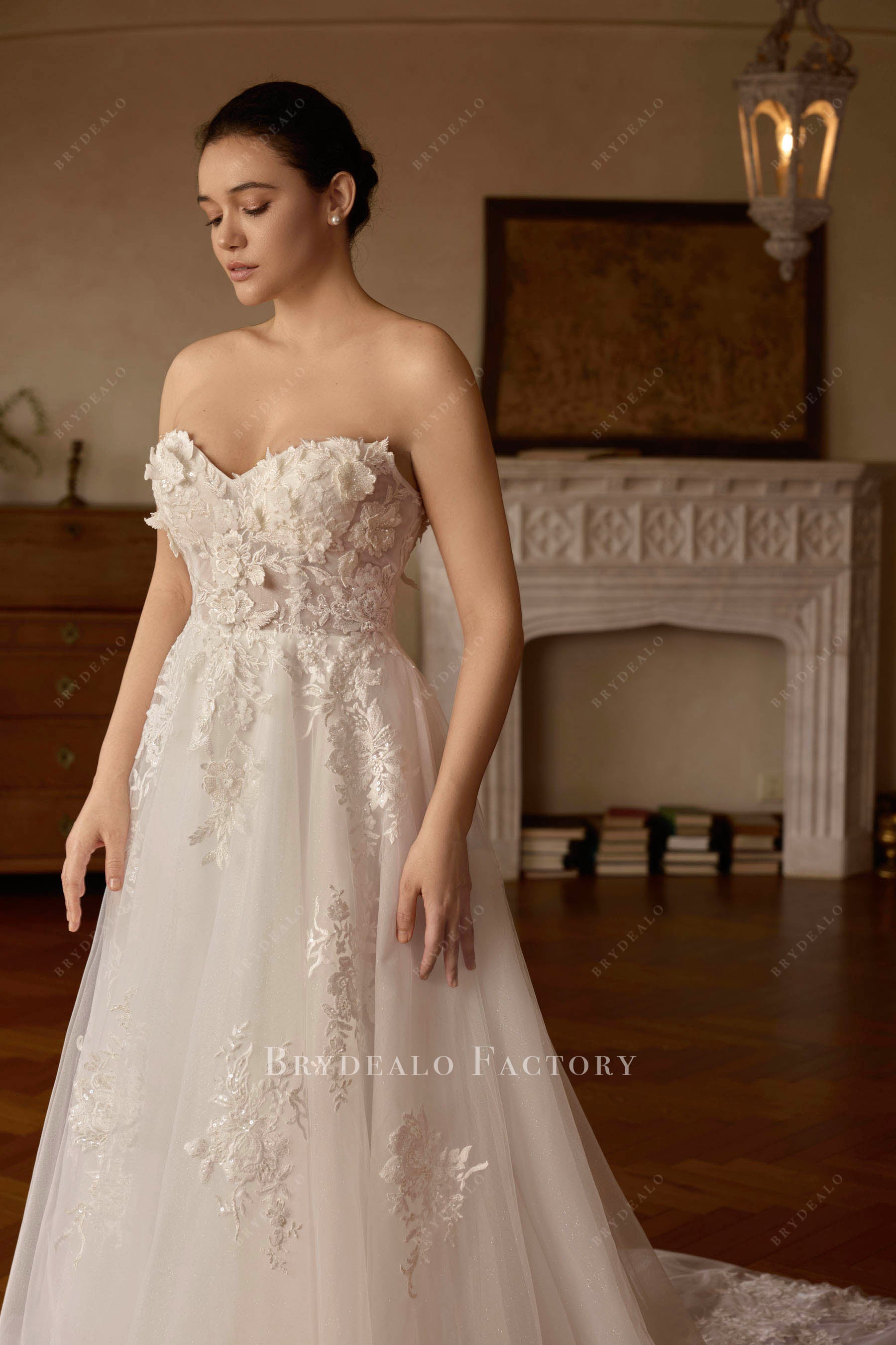strapless sweetheart neck bridal gown