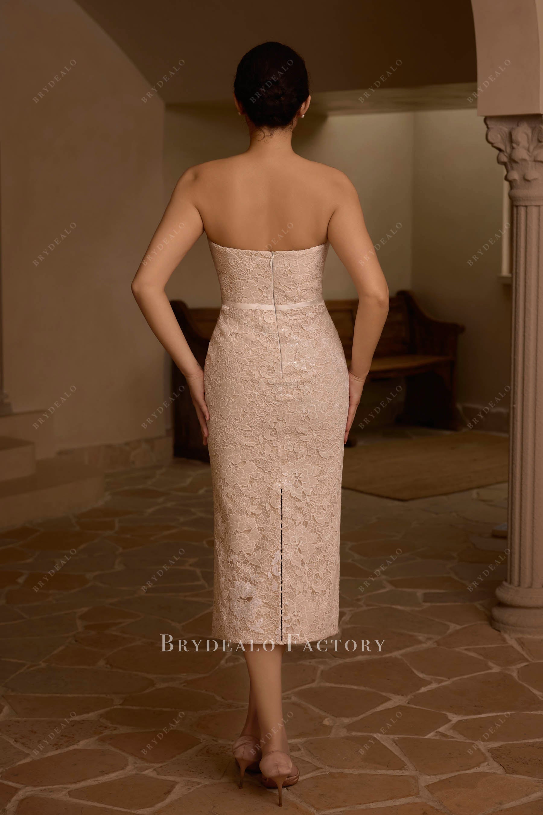 strapless tea length bridal dress