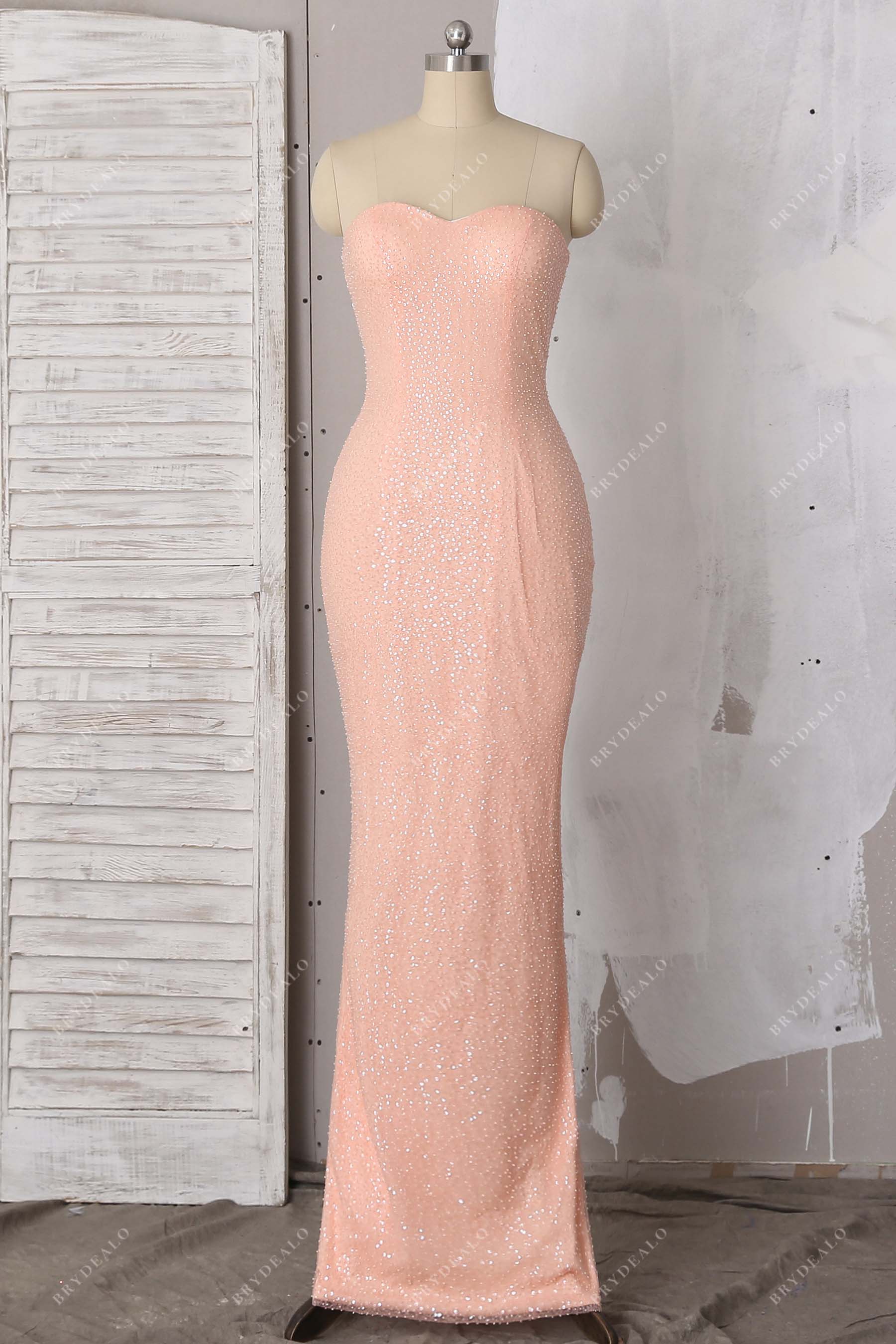 strapless slit sheath formal dress