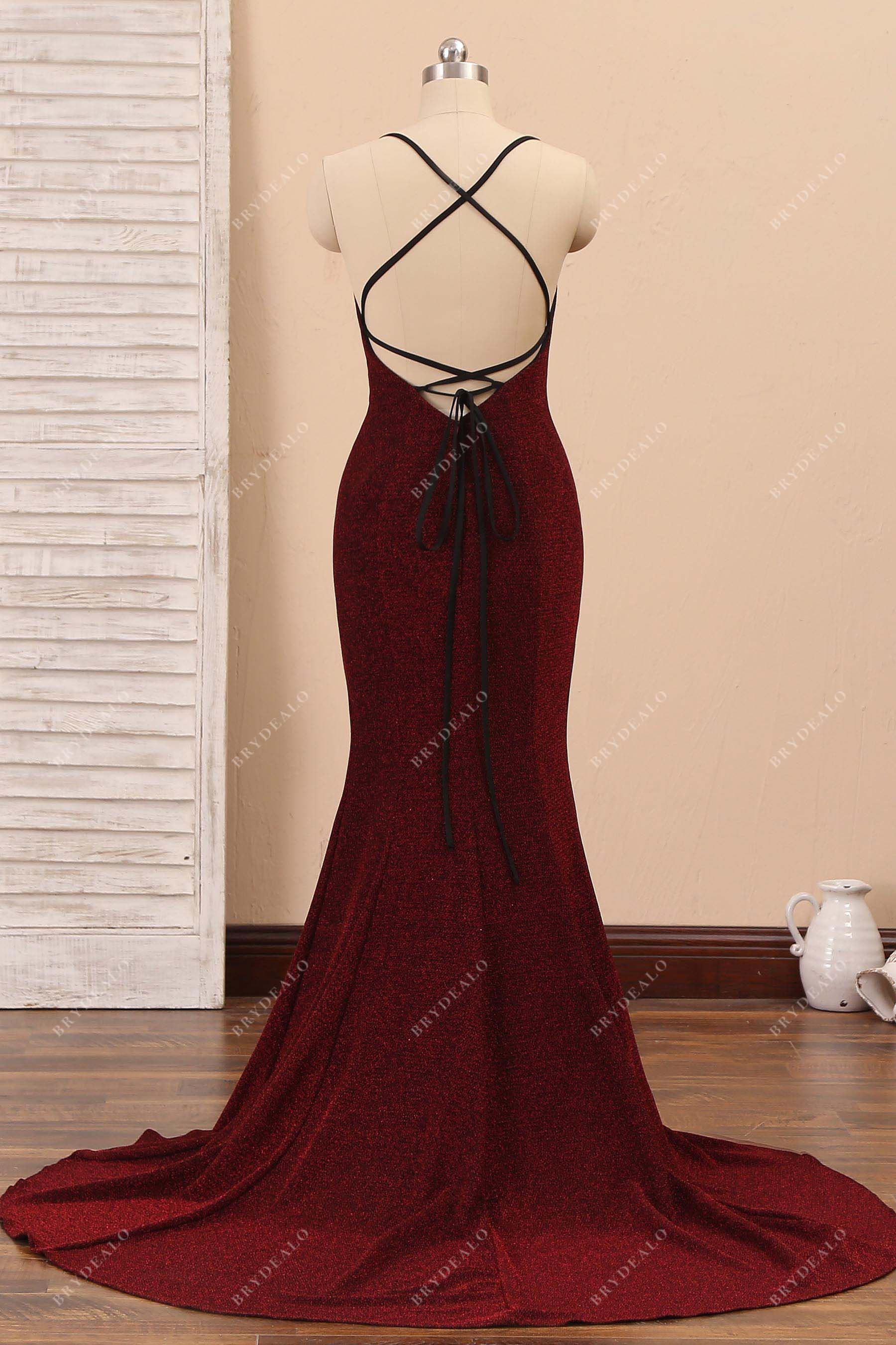 strappy back trumpet formal dress