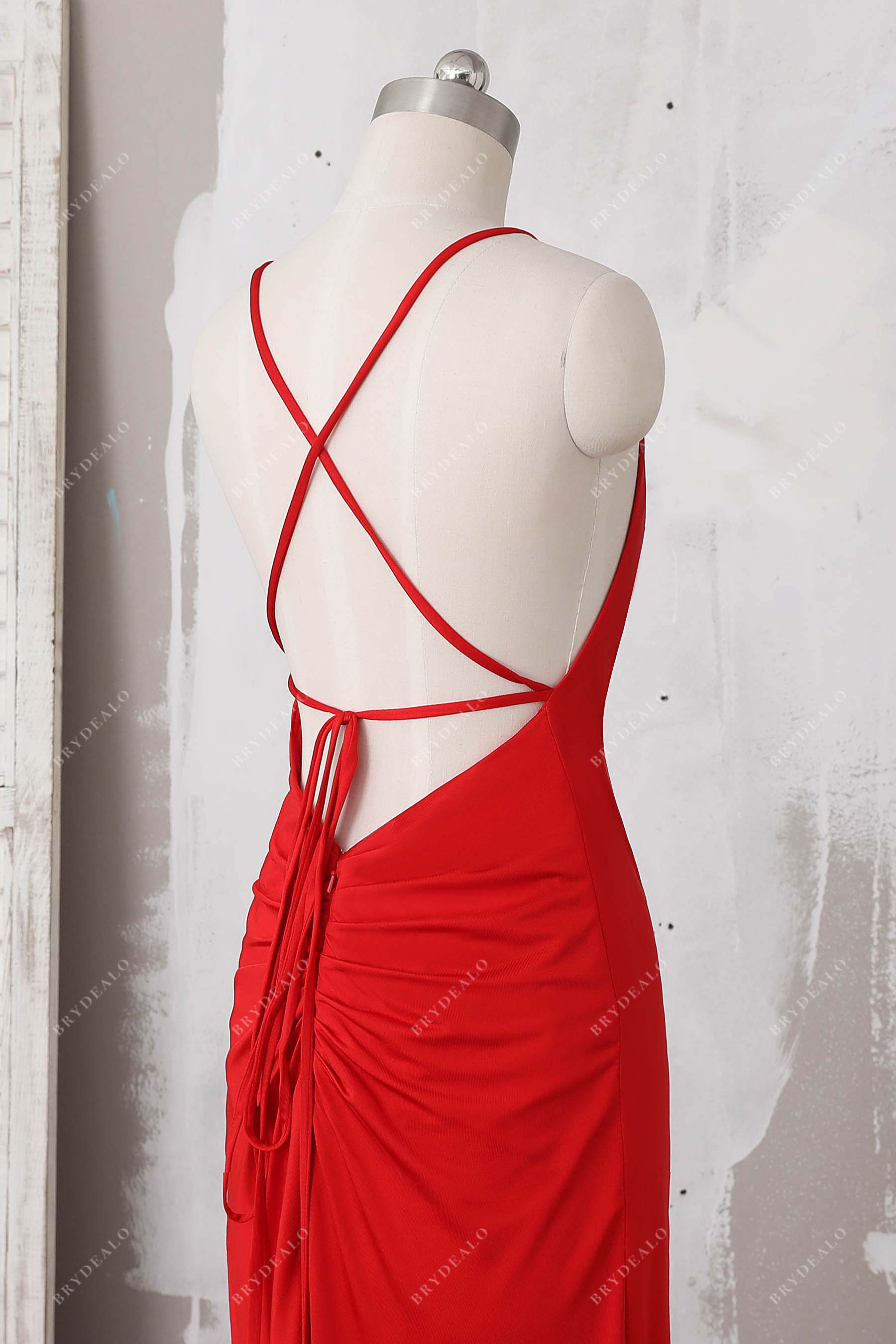 crisscross back ruched hip evening dress