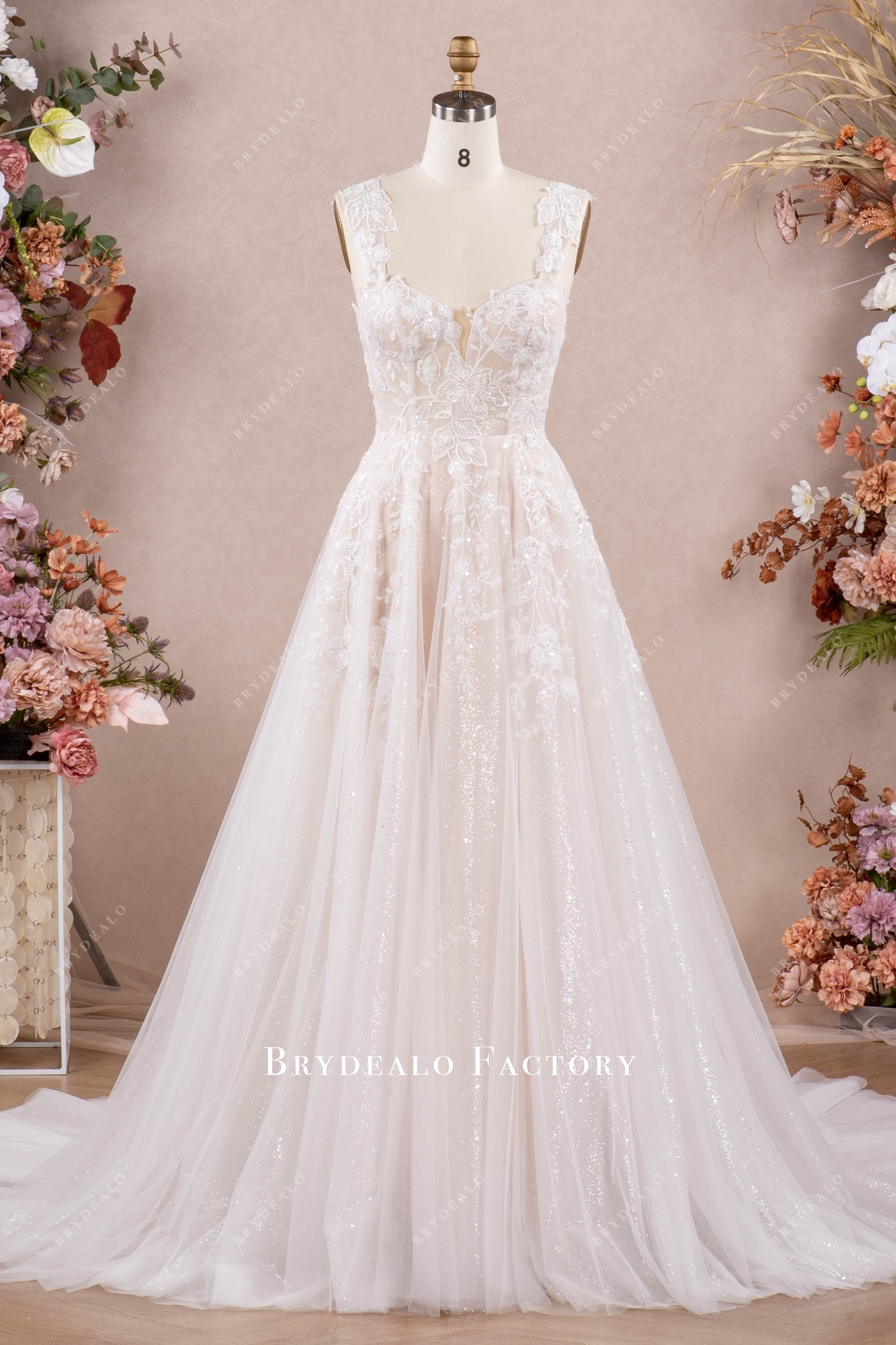 straps beaded A-line wedding dress