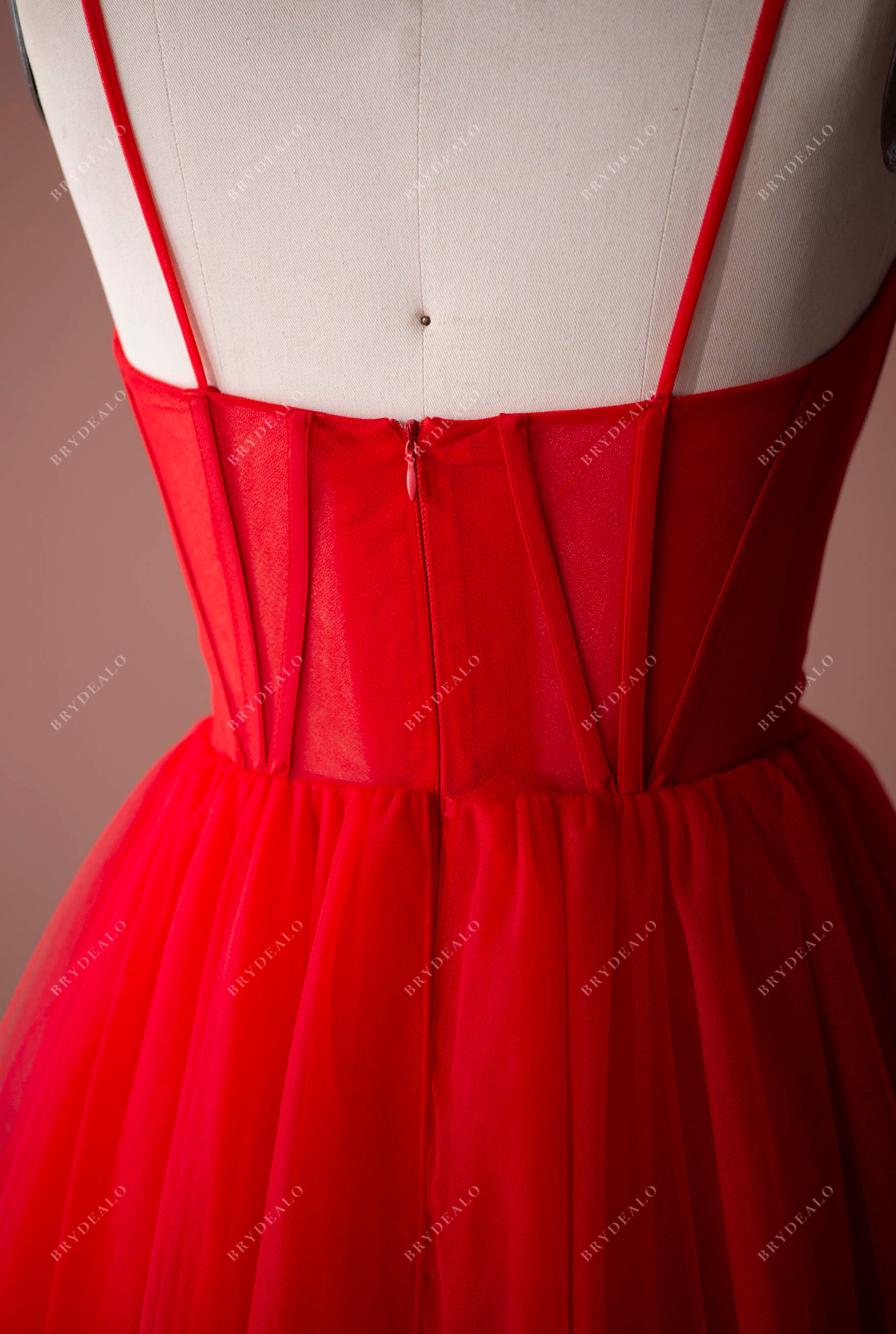 Red Straps Corset Tulle A-line Stylish Formal Dress