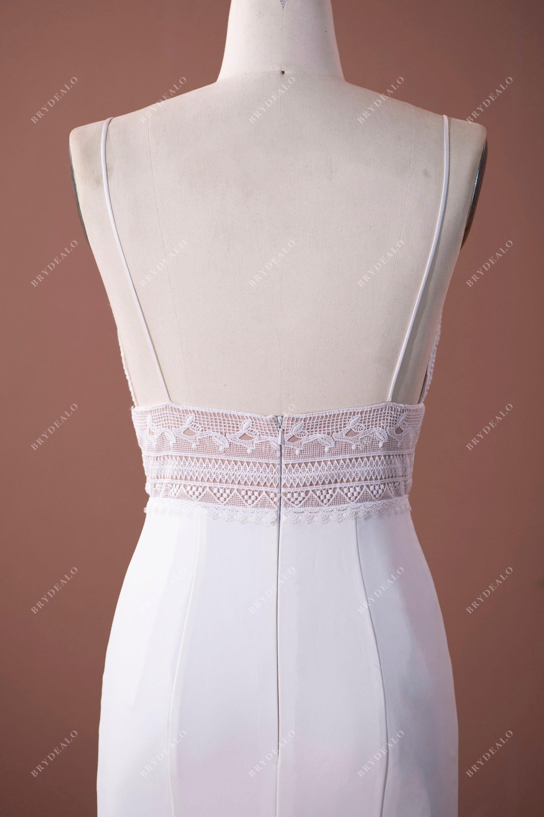 thin strap open back wedding dress