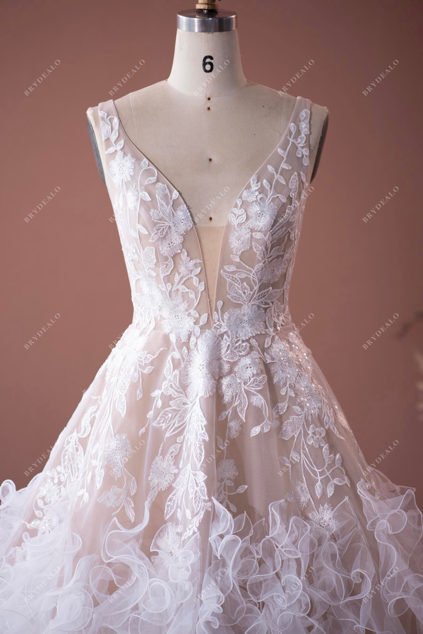 lace beaded plunging neck wedding dress