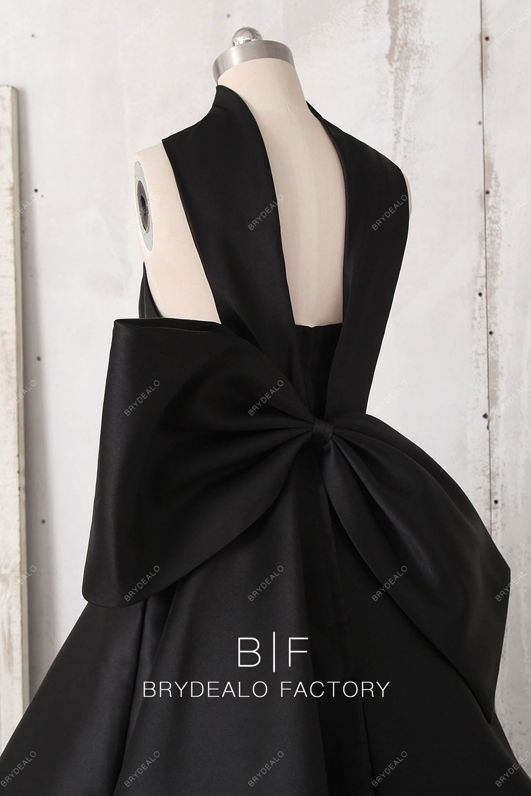 black satin big bowknot prom dress