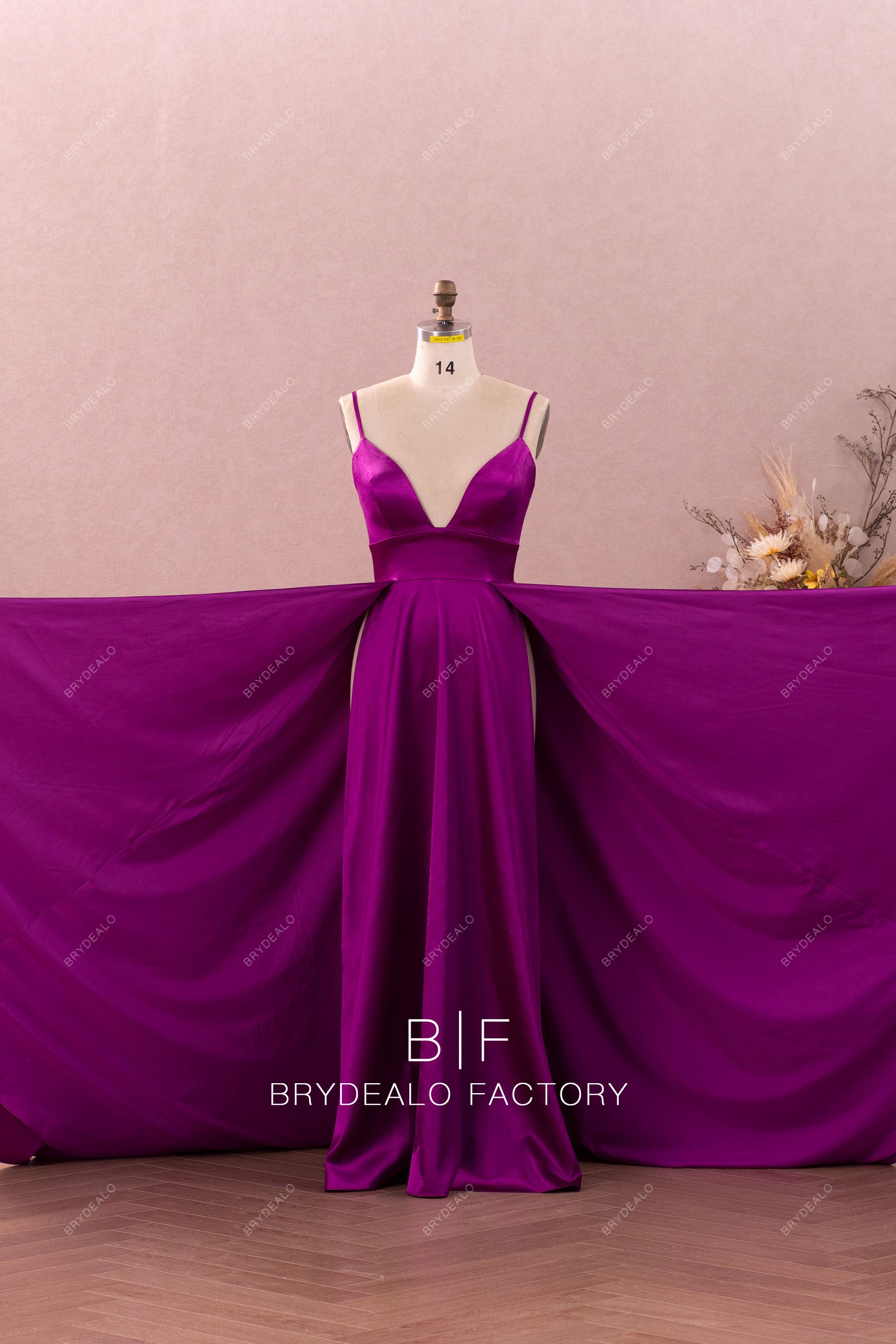 plunging neck double slit prom dress