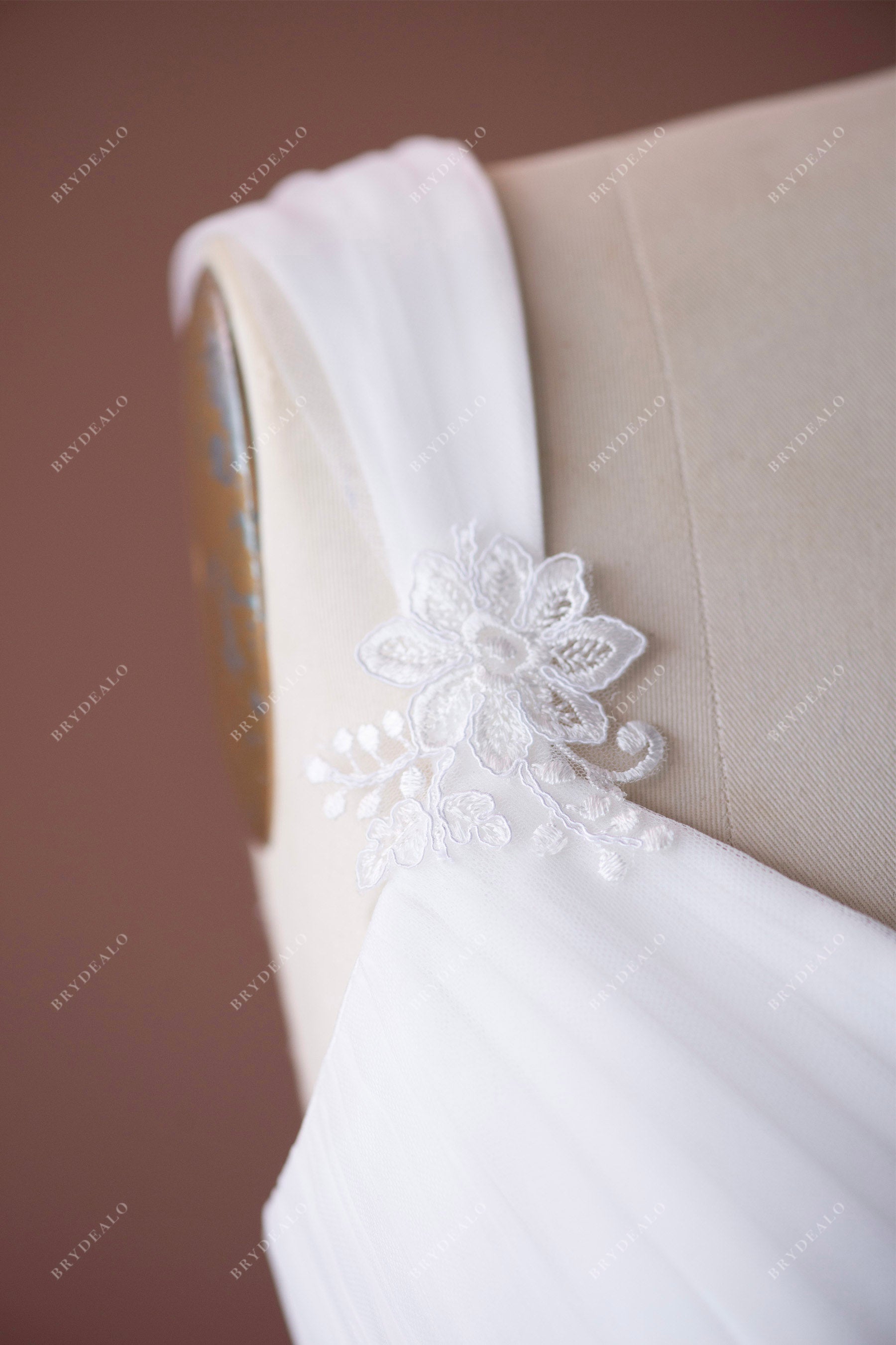 pleated straps lace flower wedding dress