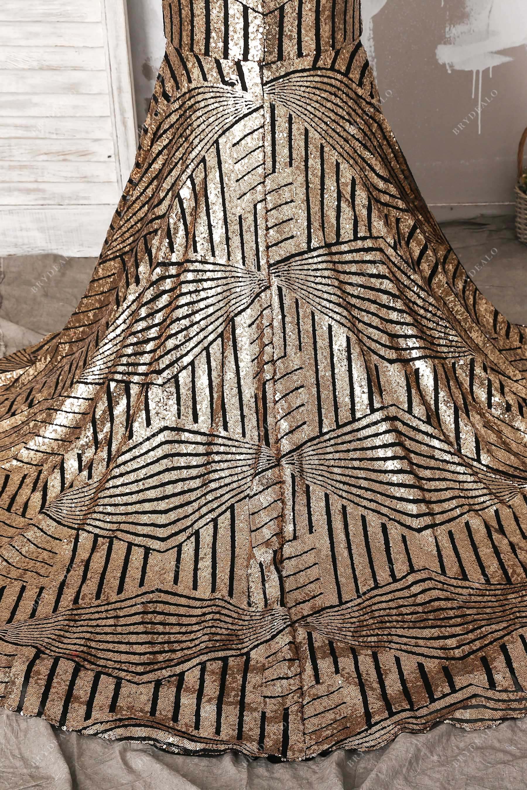 geometric pattern sequin long train prom dress