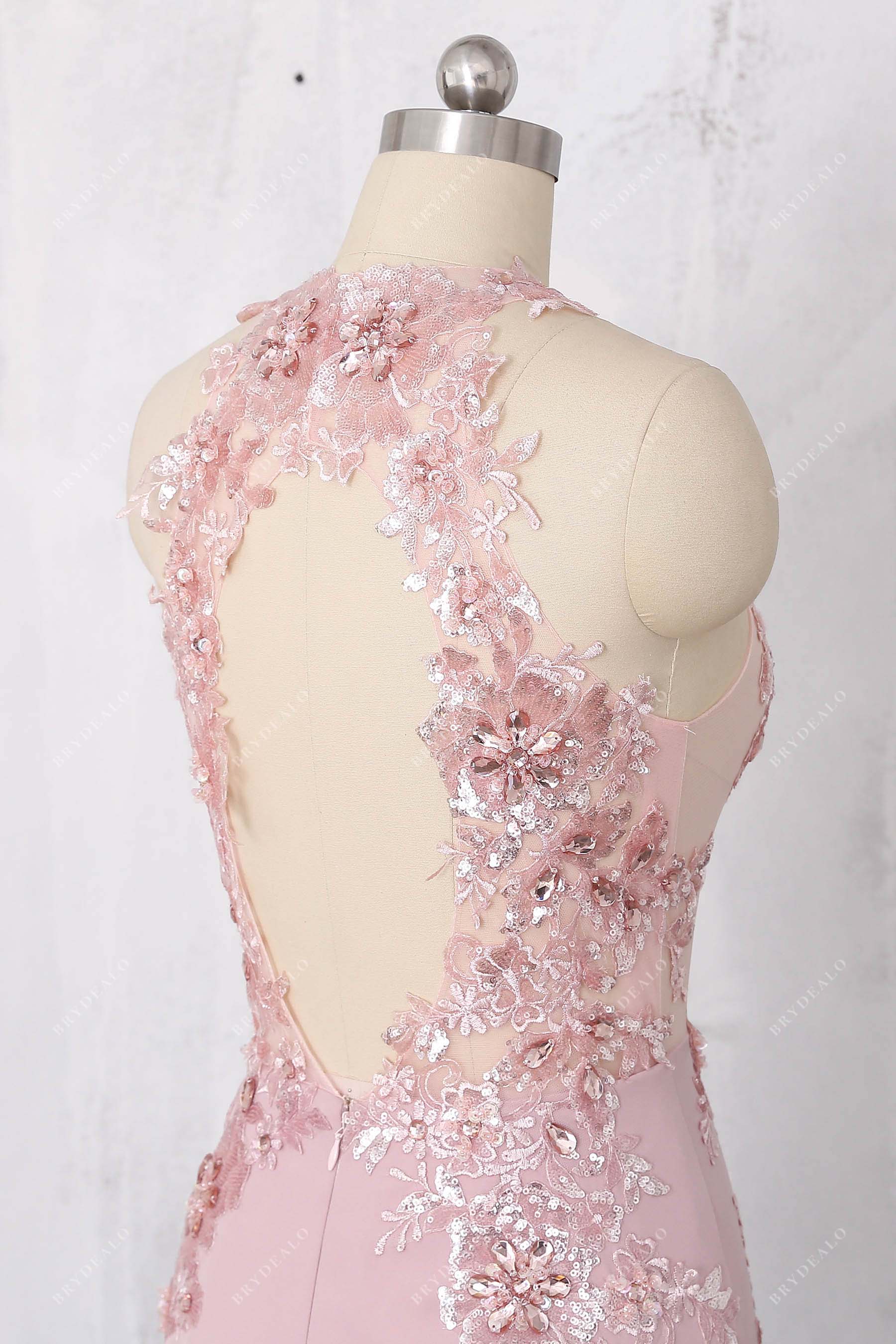keyhole back beaded sequin prom dress