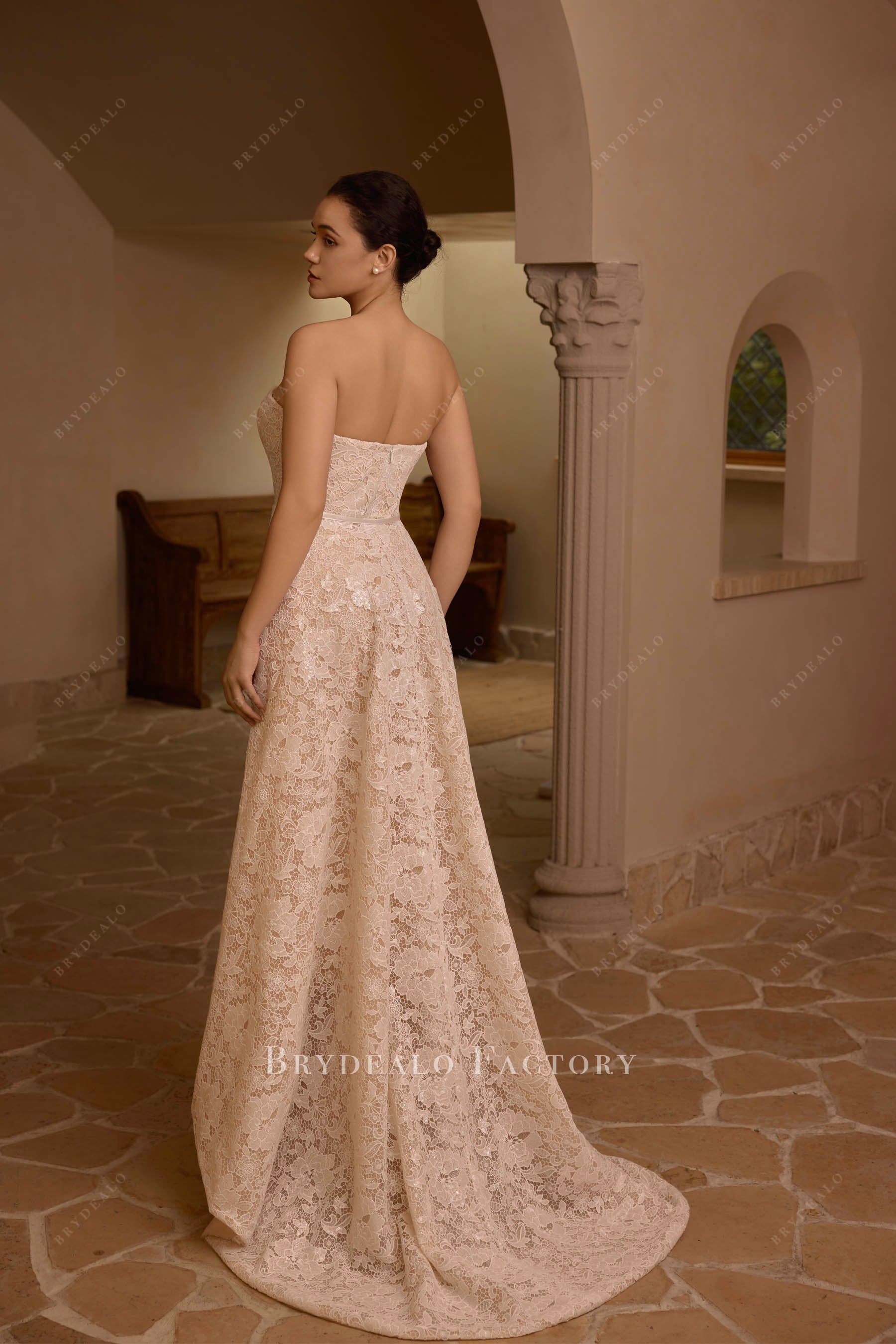sweep train overskirt wedding dress 