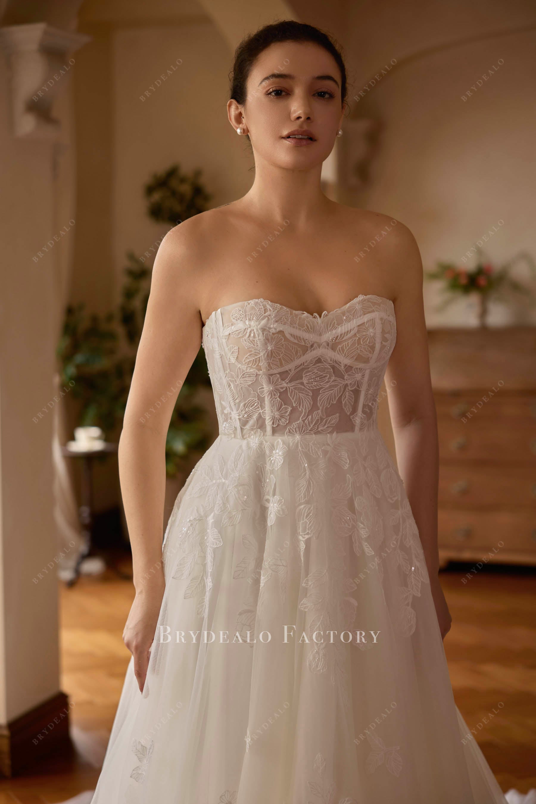 sweetheart neck sheer corset bridal dress