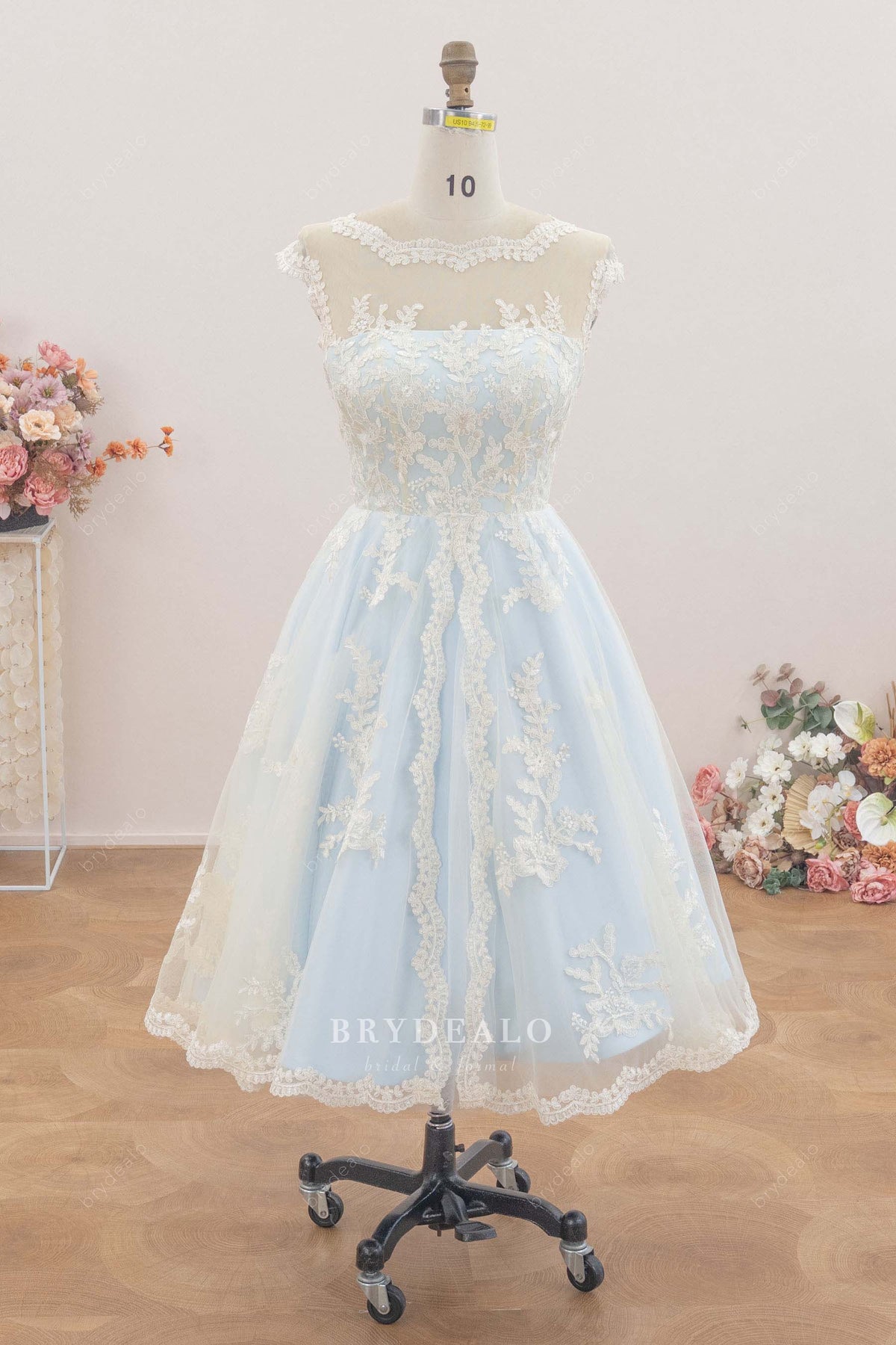 tea length lace casual short wedding gown