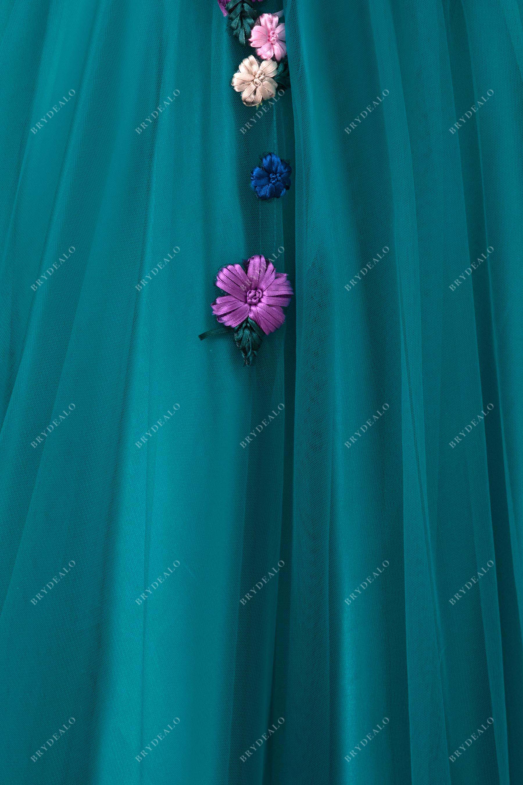 peacock tulle slit dress