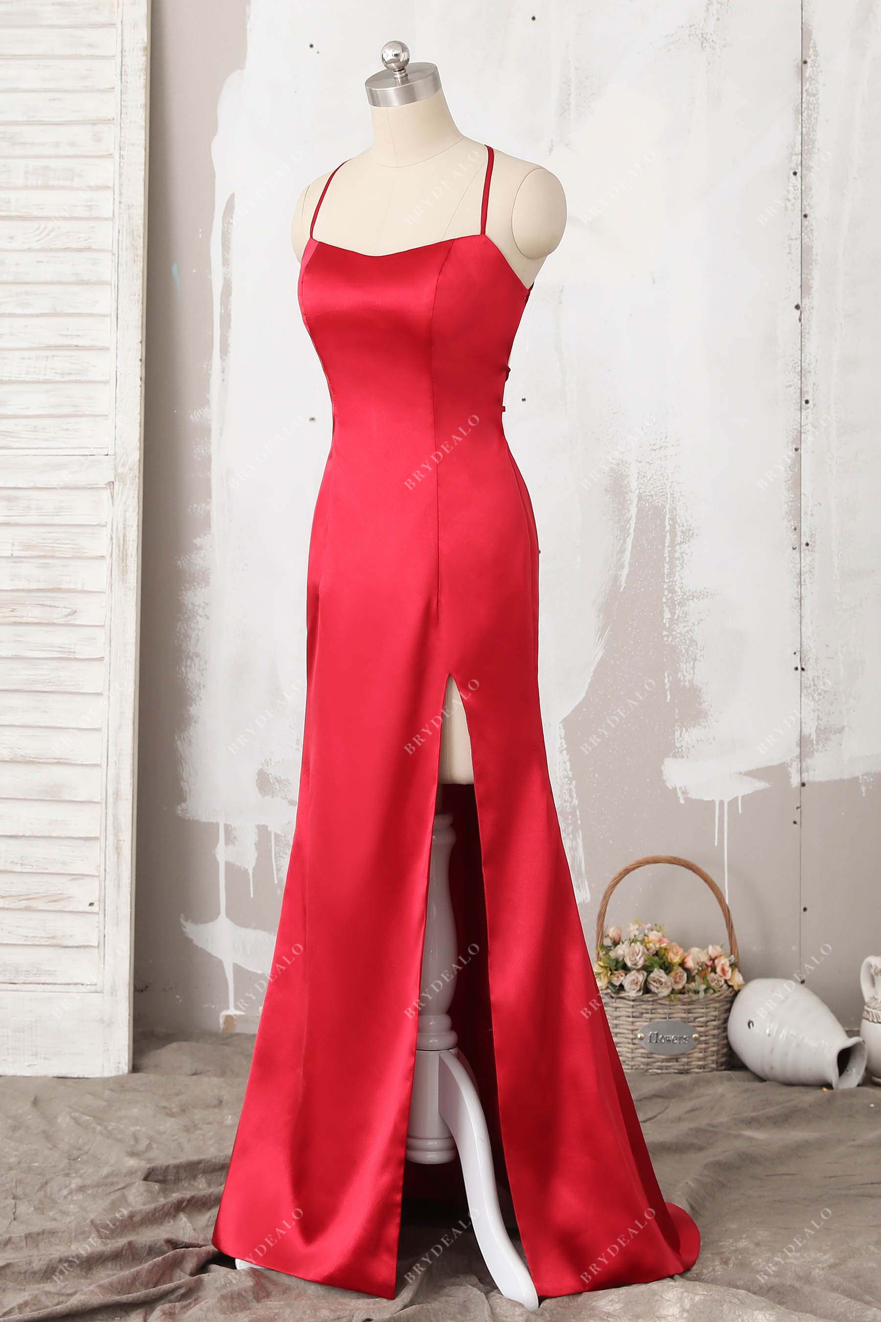 sleeveless thigh slit A-line evening dress