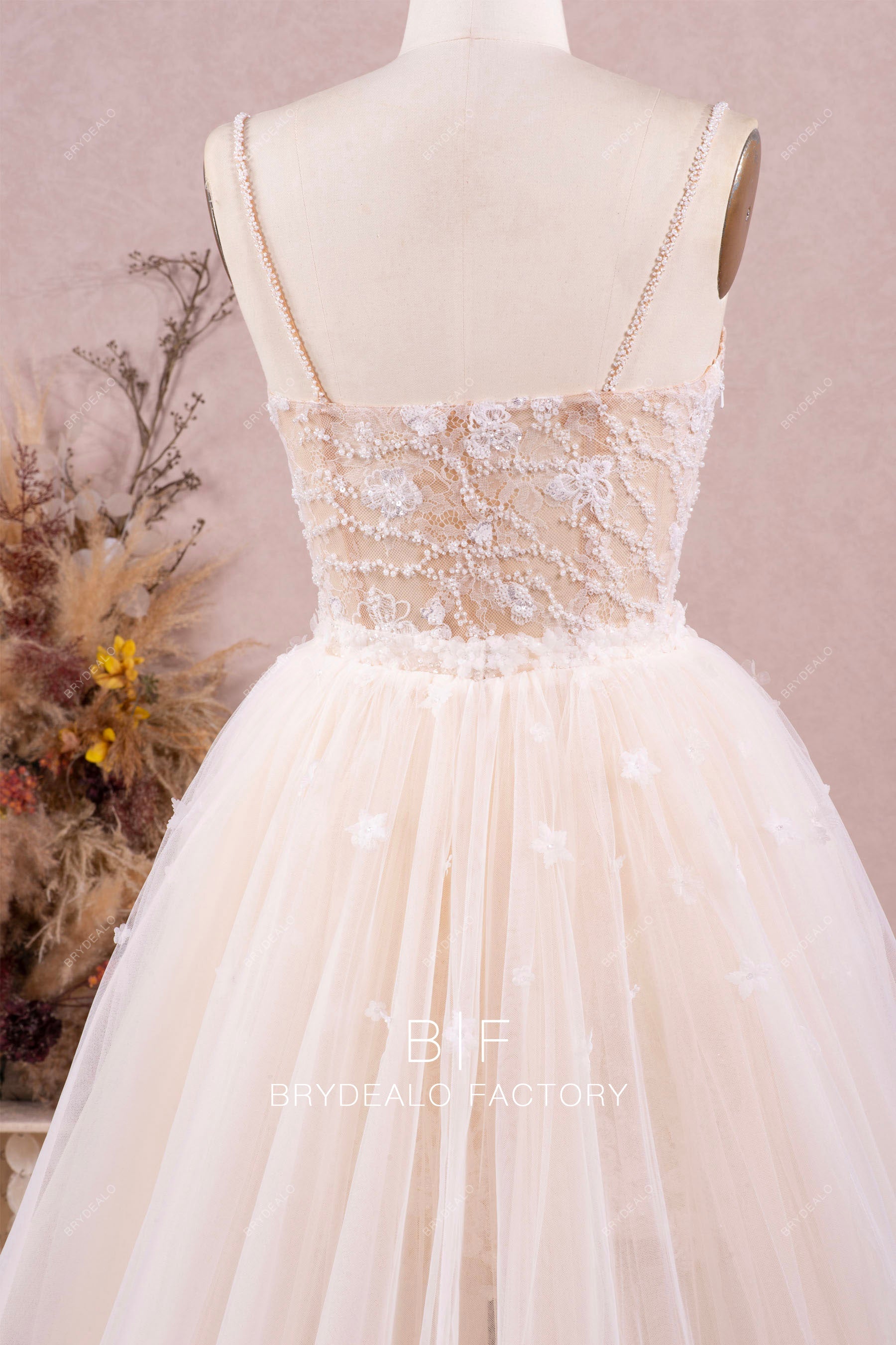 beaded straps lace puffy bridal skirt
