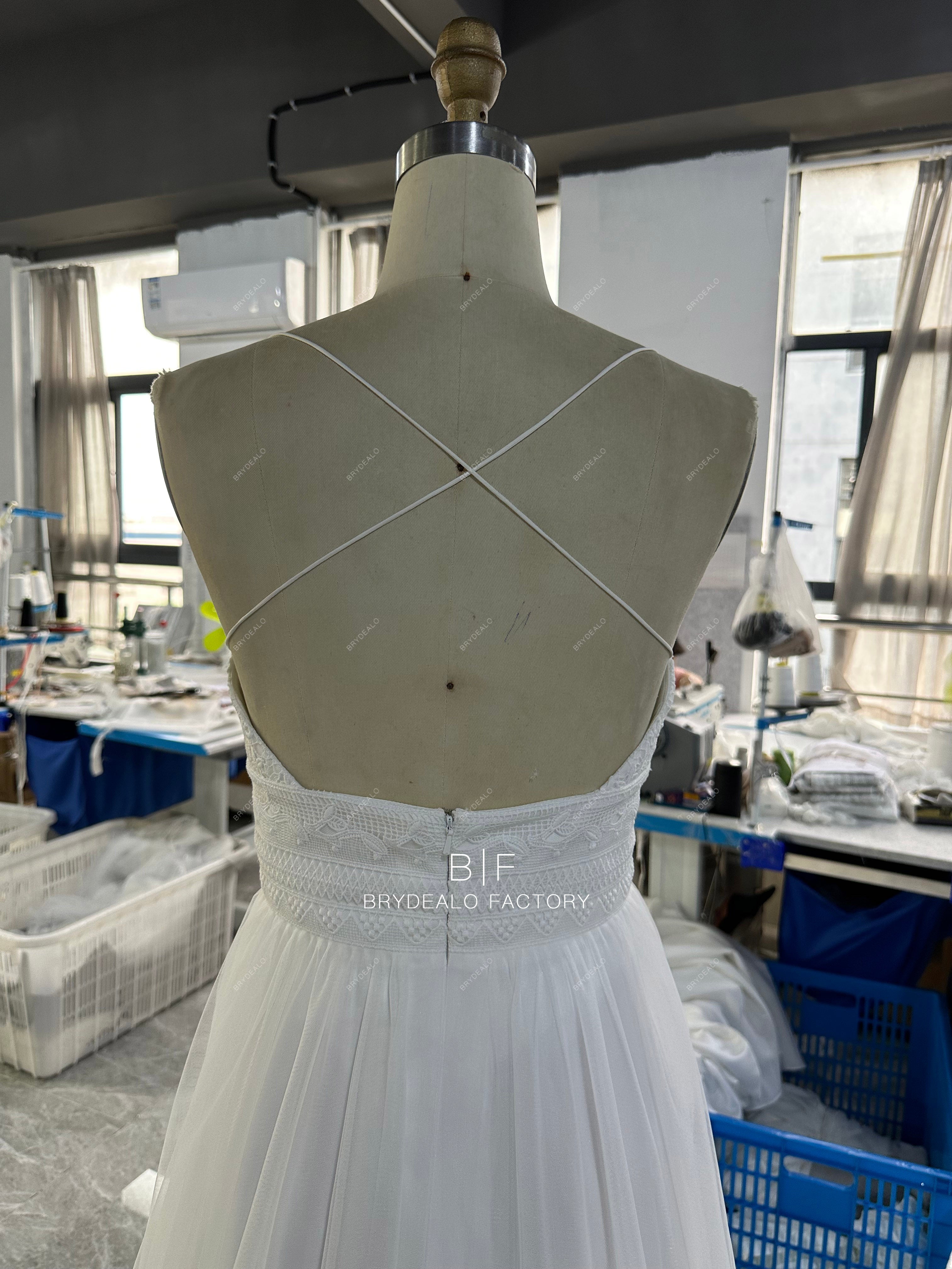 thin straps crisscross back lace wedding drss