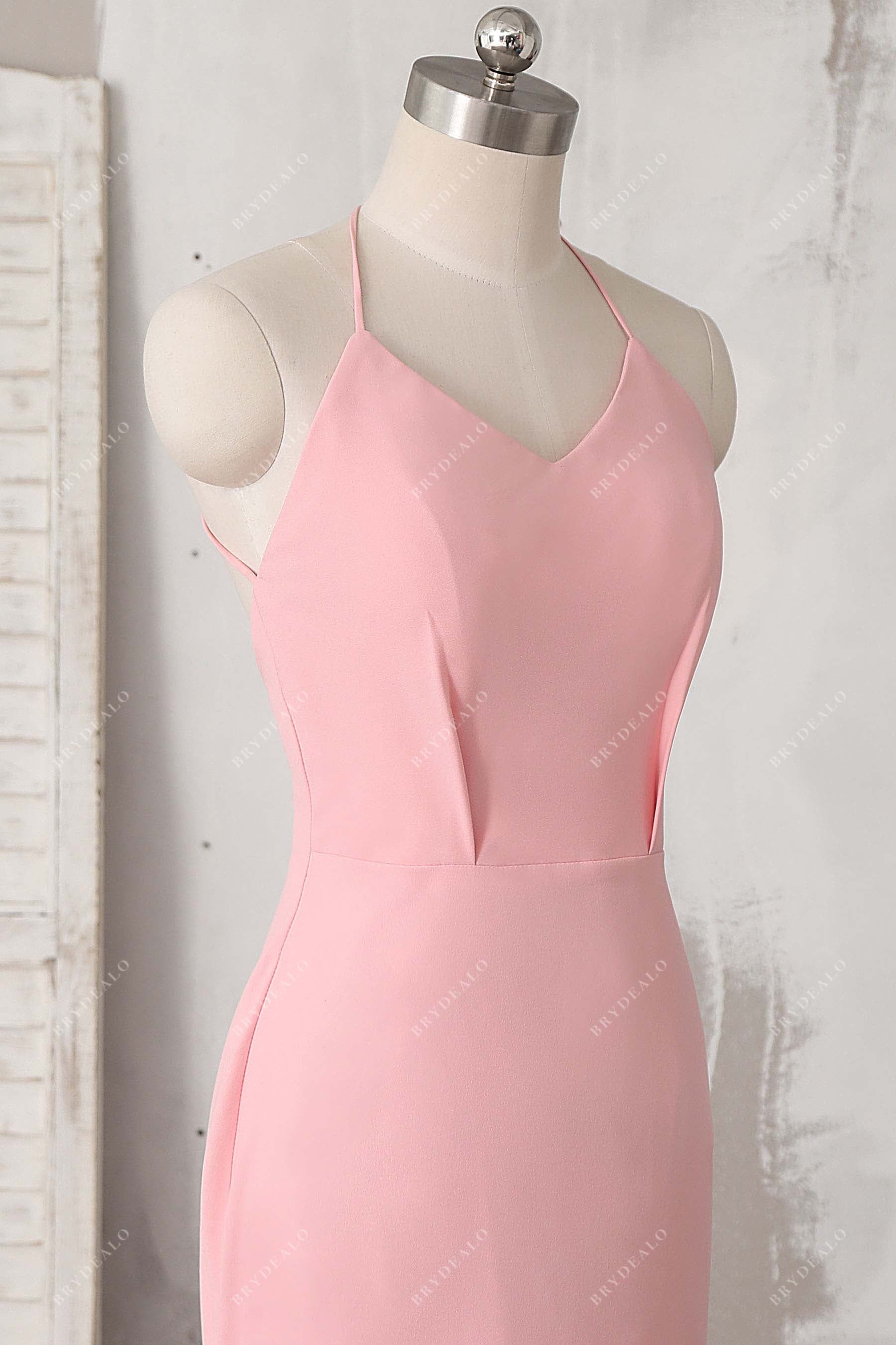 pink stretchy crepe evening dress