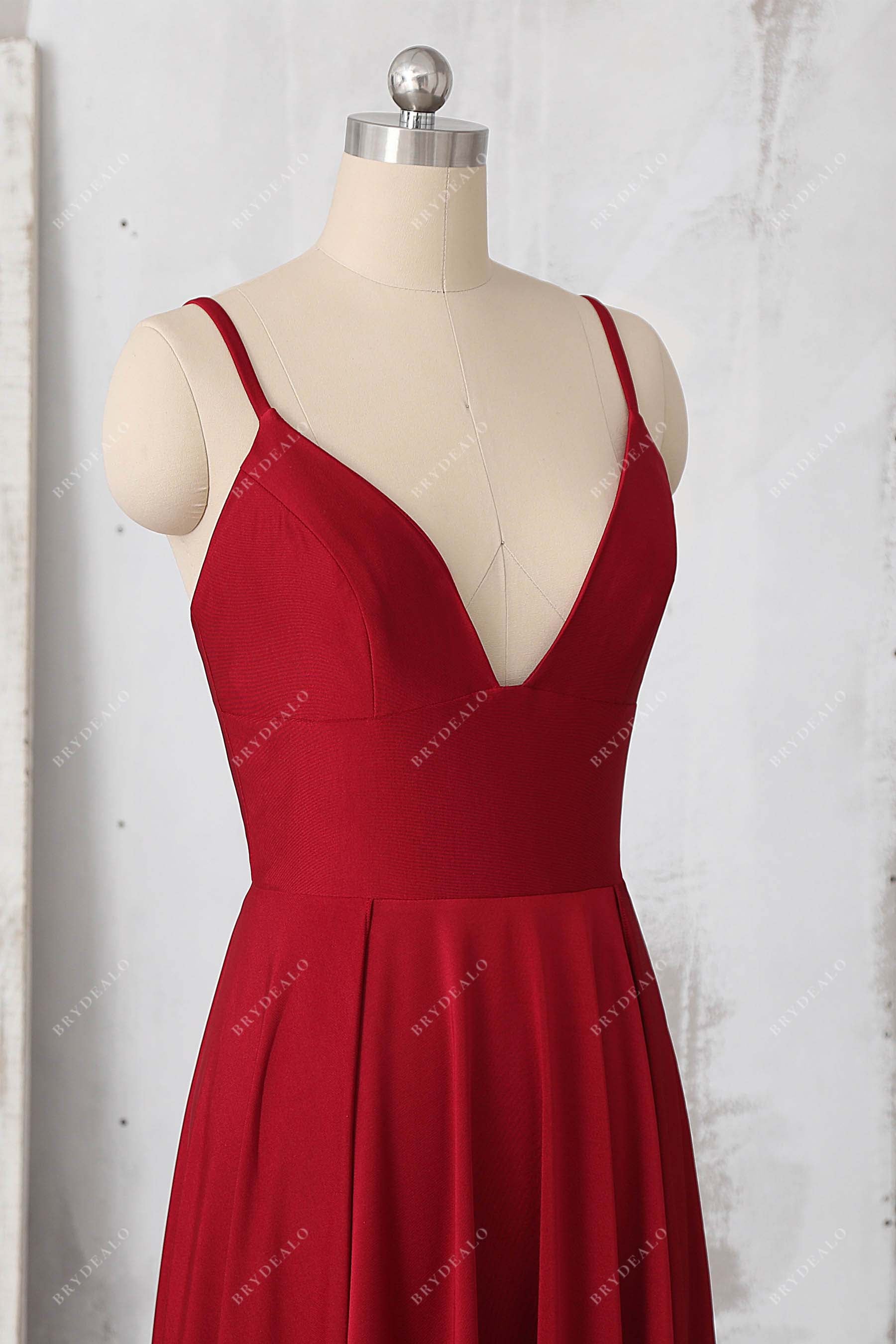 burgundy plunging neck formal dress