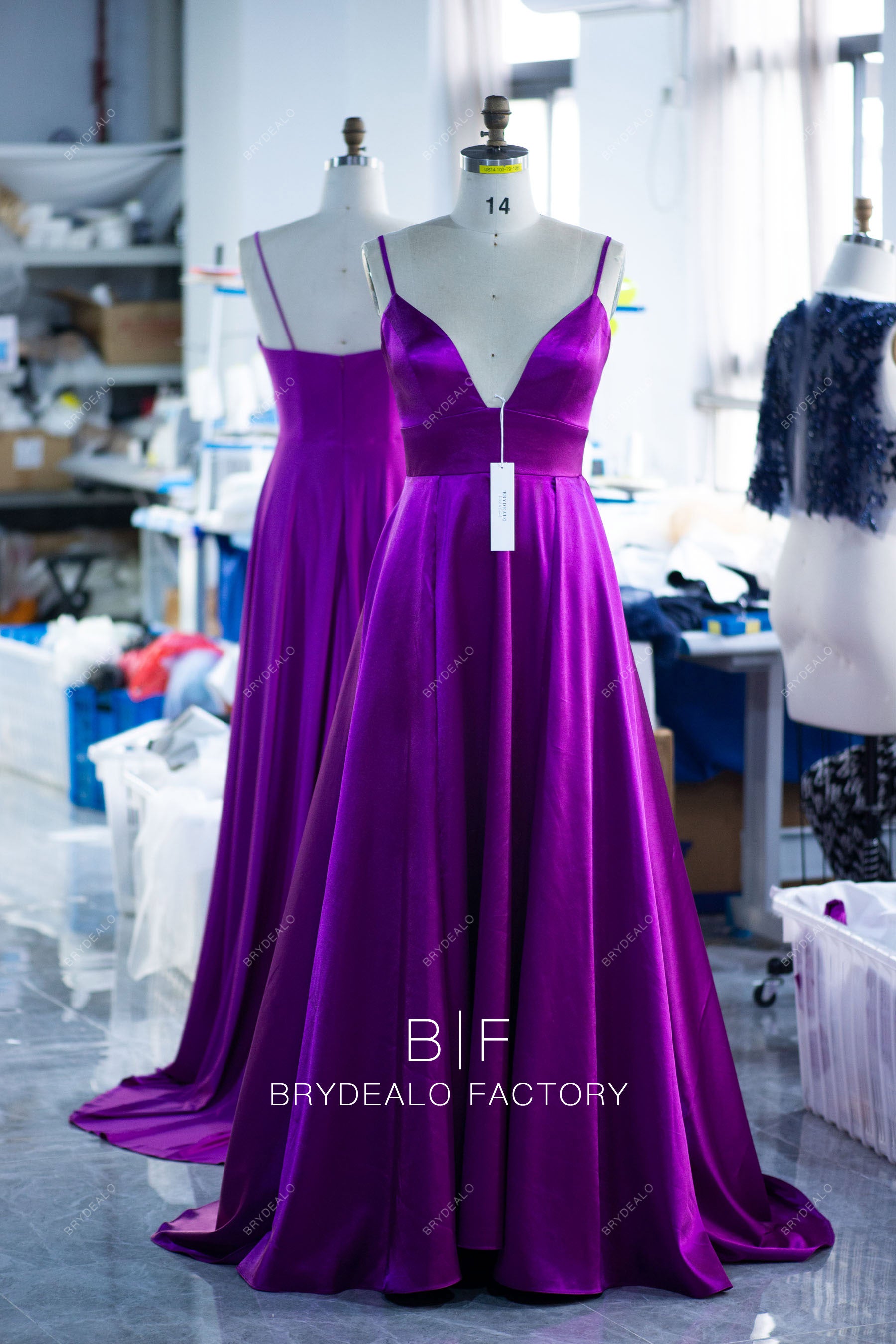 plunging neck slits empire waist pleated prom dress