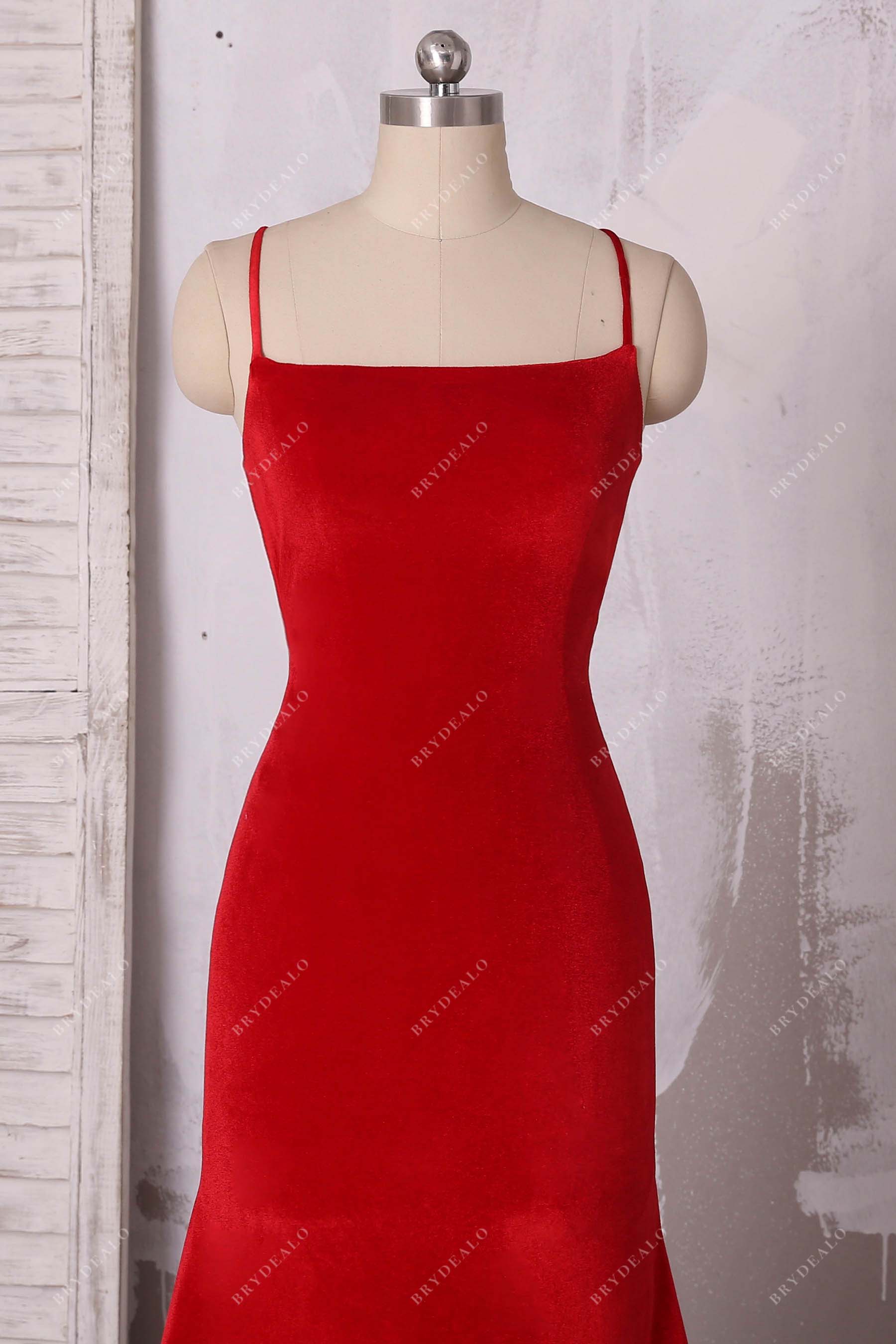 spaghetti straps velvet mermaid formal dress