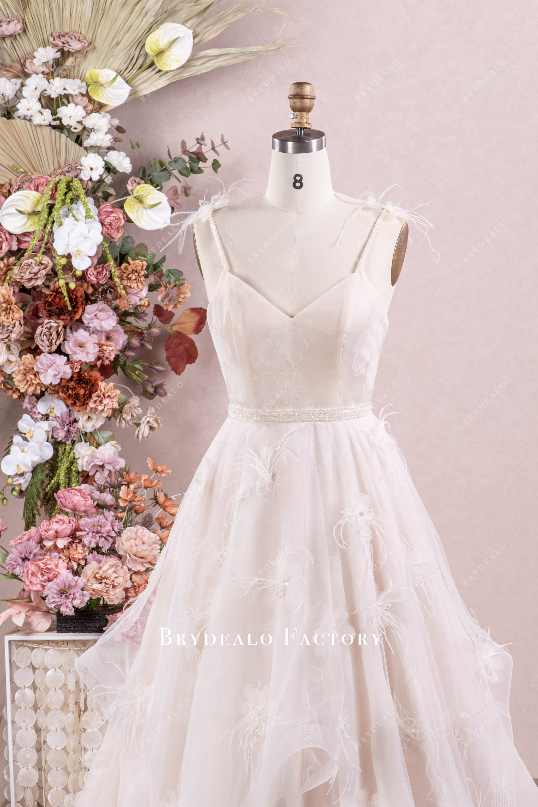 thin straps sweetheart neck wedding gown
