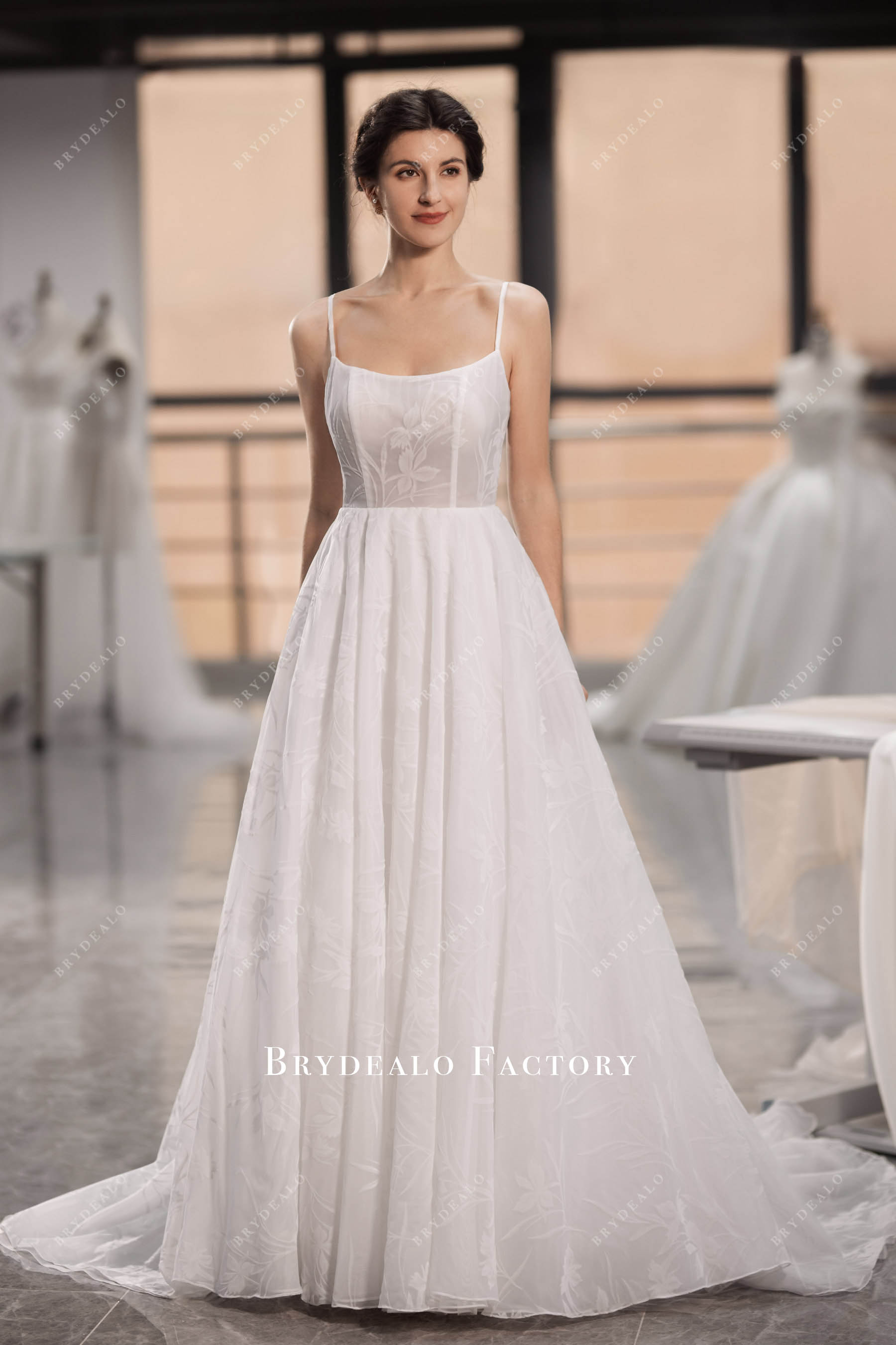 spaghetti straps velvet organza bridal  dress