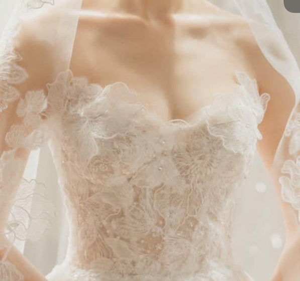 Custom Removable Off Shoulder Lace Wedding Dress