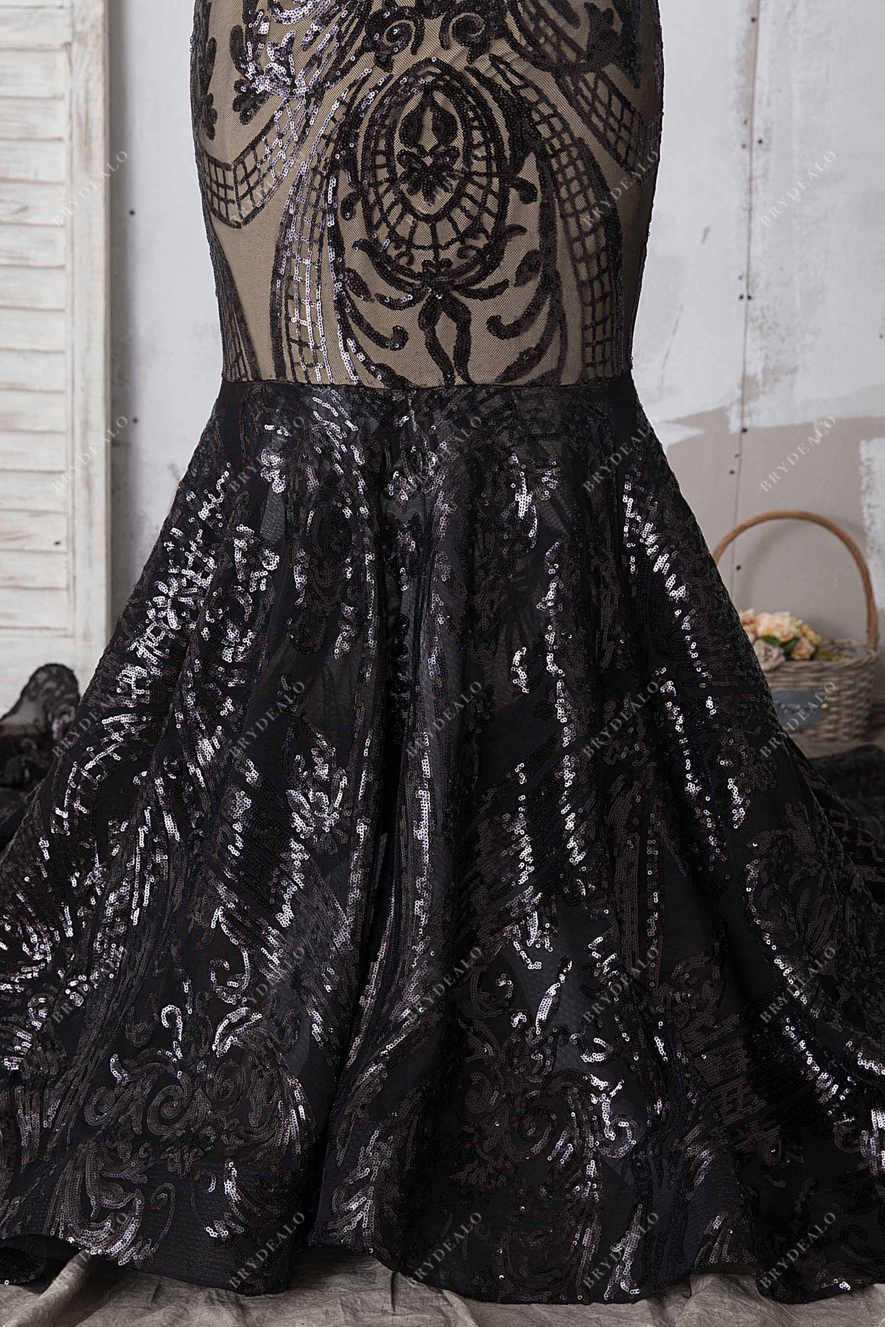 sparkly black sequin trumpet prom dress