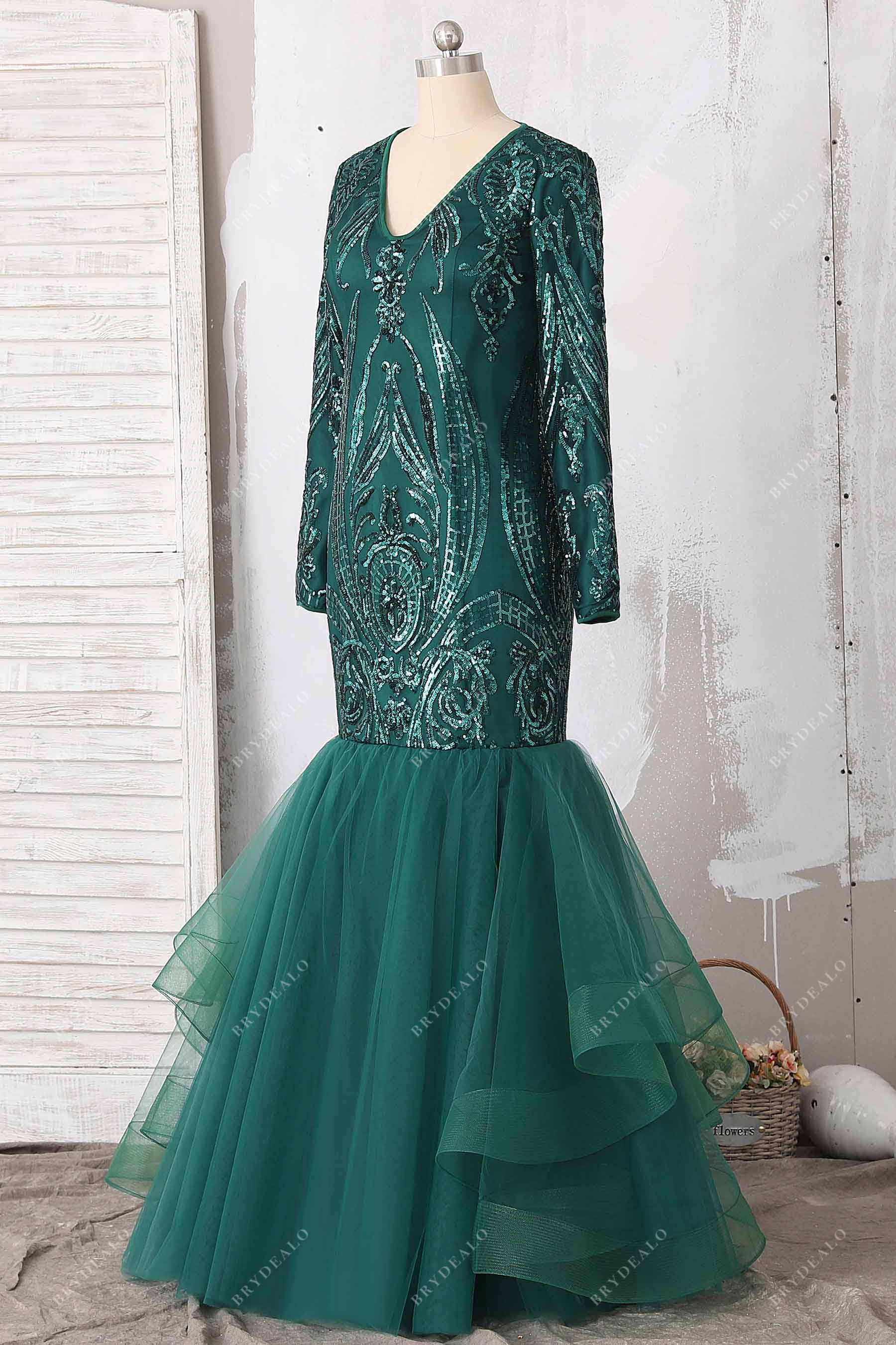 emerald green trumpet dress Emerald Green Prom Dresses Sparkly Trumpet/Mermaid Spaghetti Straps Long Prom Dress With High Slit