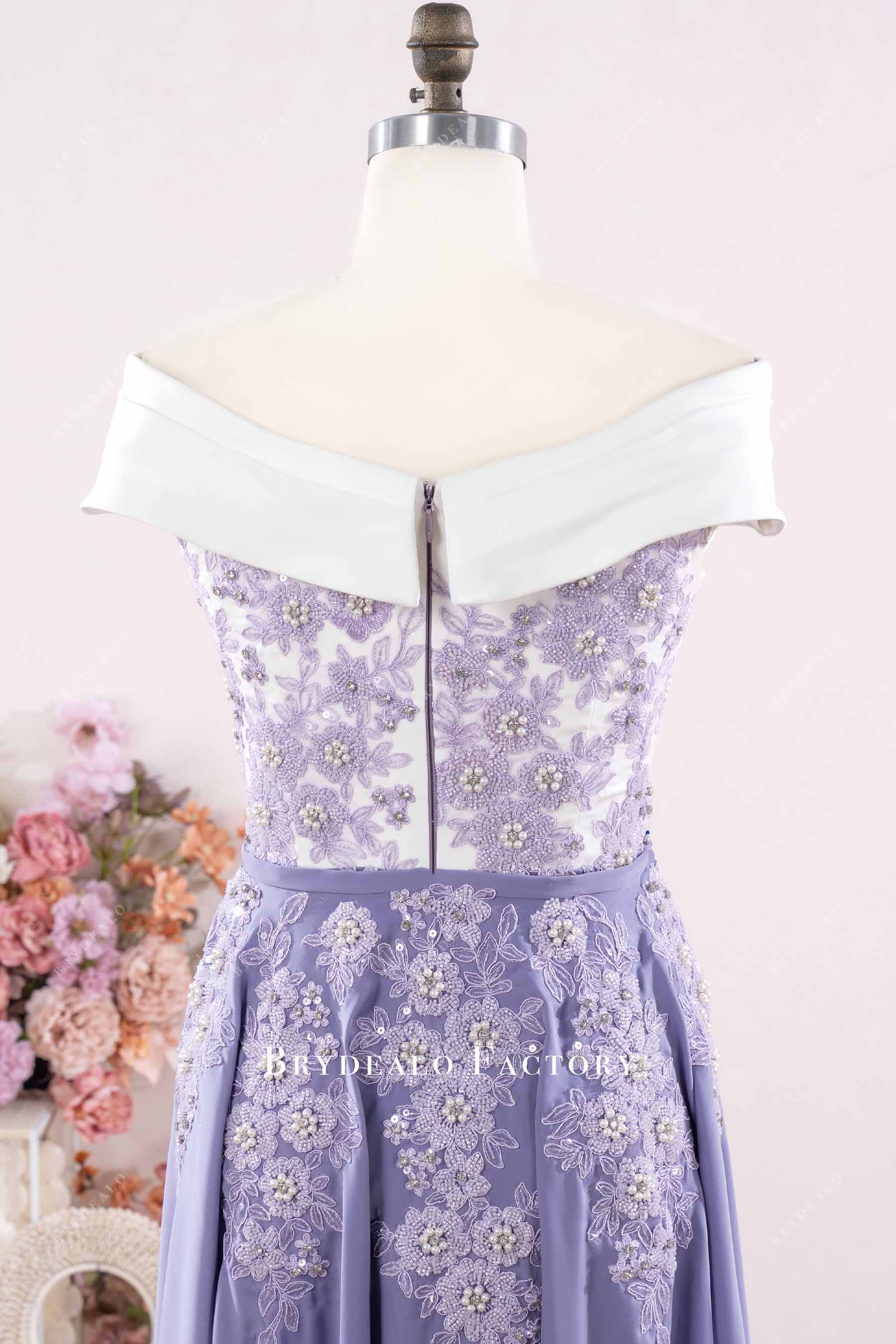 Two-Tone Beaded Lavender Lace Satin Mother of Bride Dress