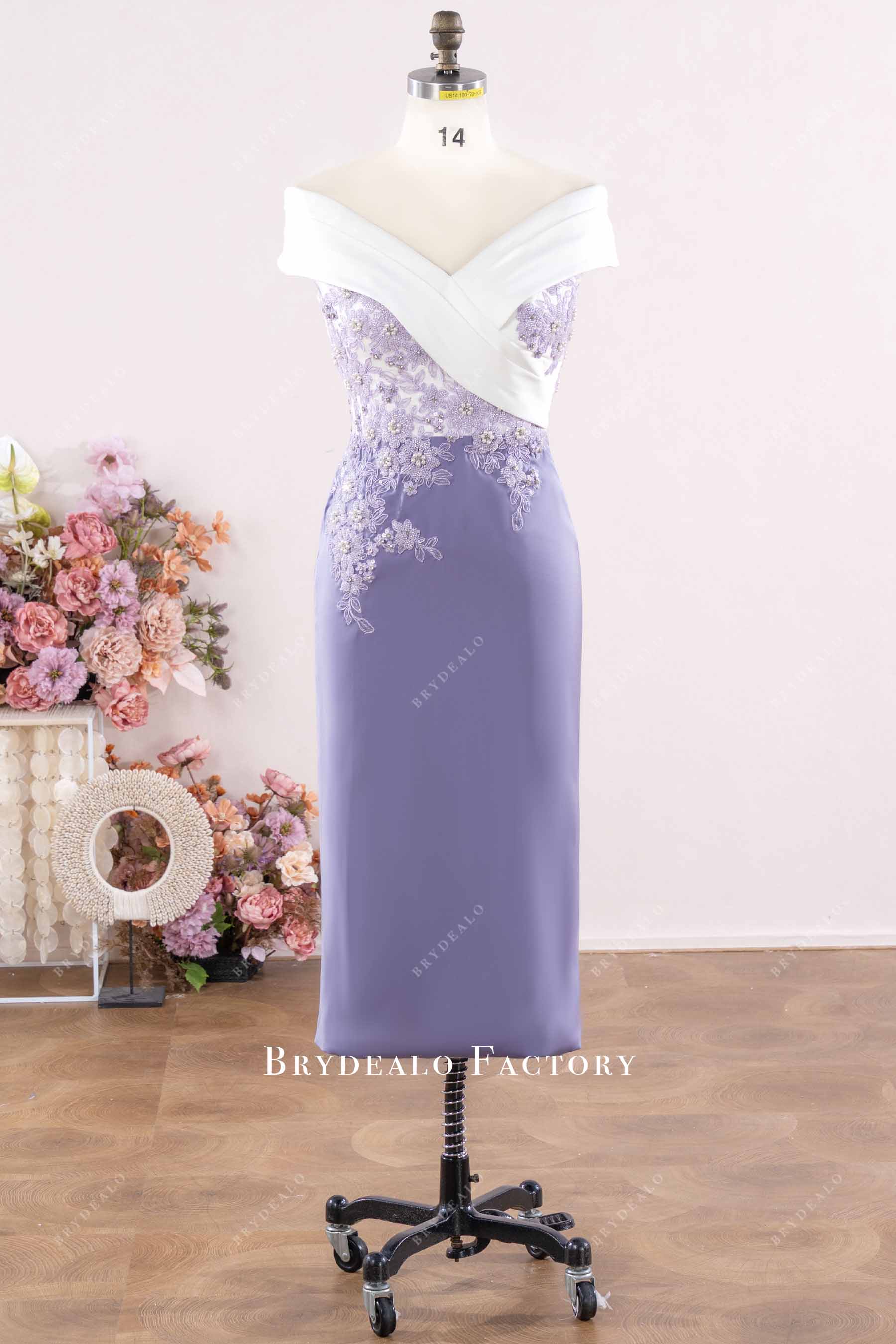 Two-Tone Beaded Lavender Lace Satin Mother of Bride Dress