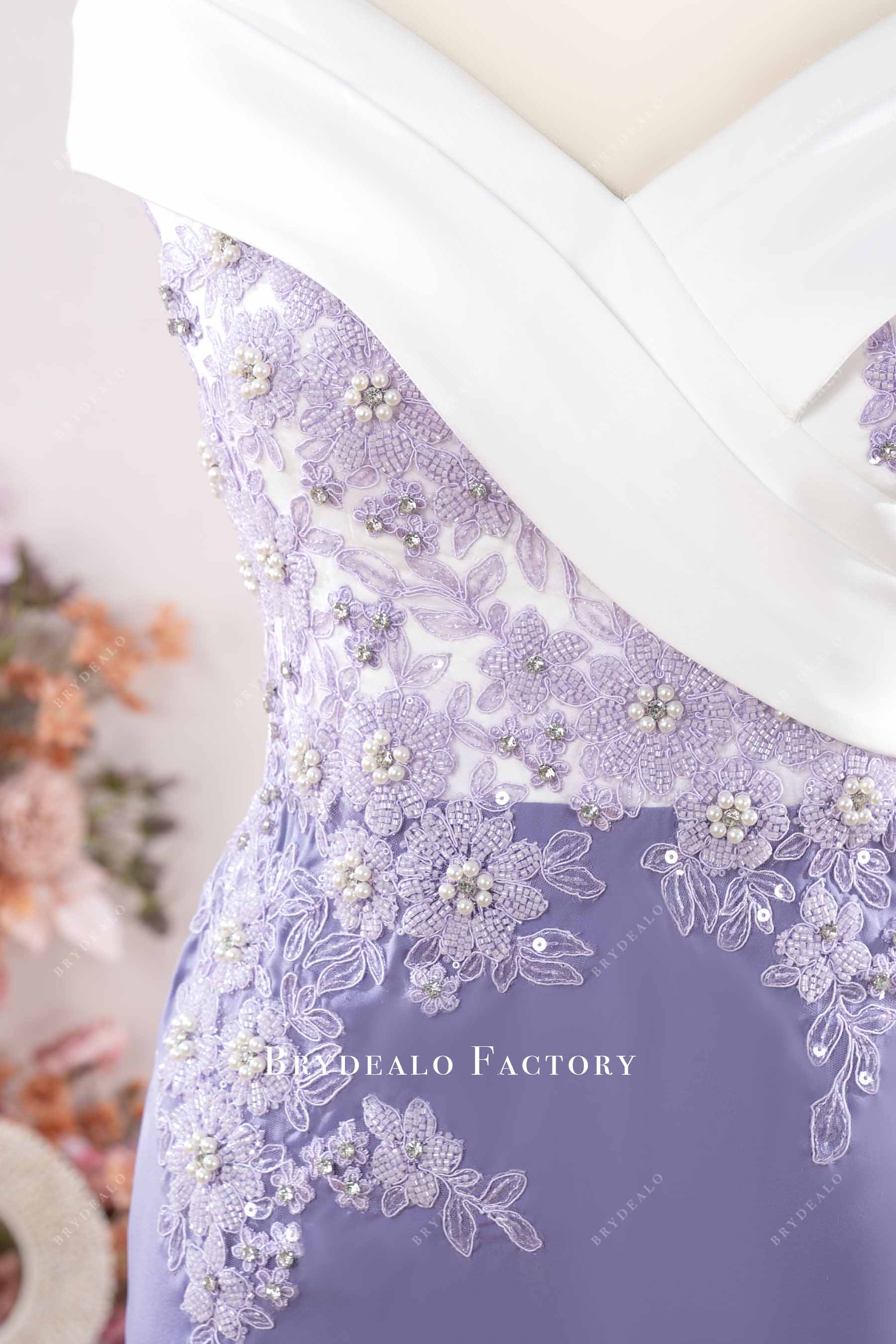 Two-Tone Beaded Lavender Lace Satin Mother of Bride Dress
