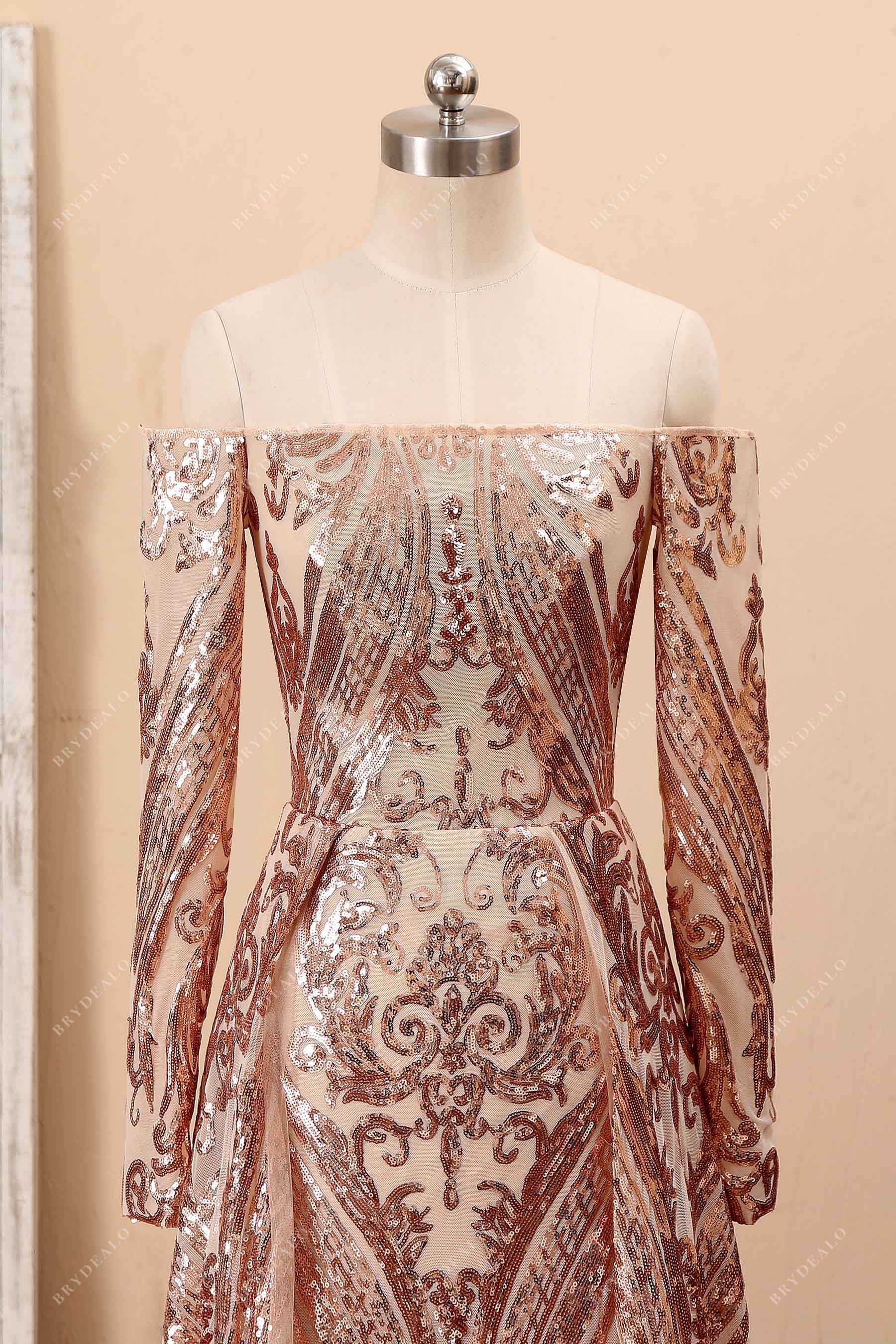 off shoulder long sleeve prom dress