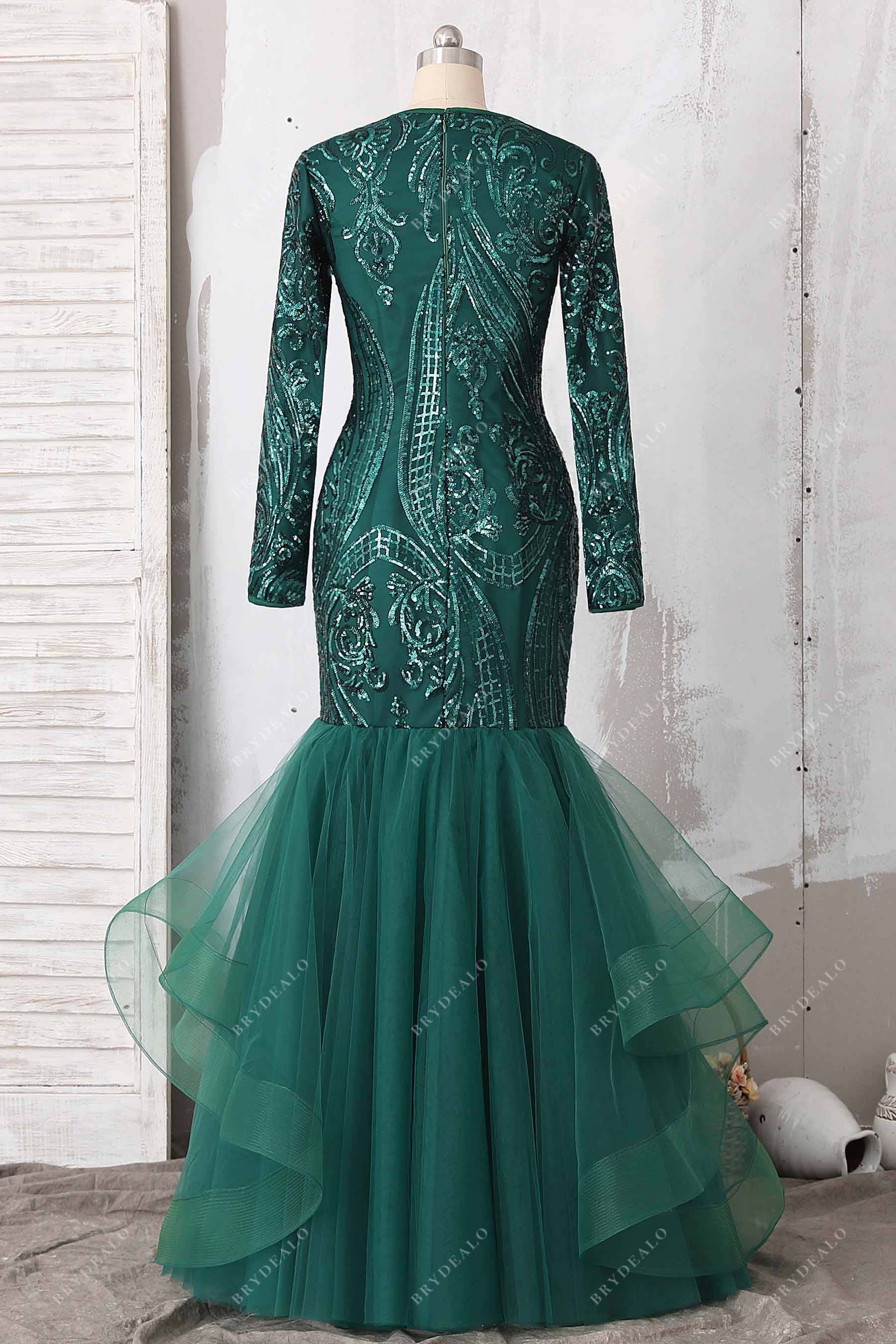 unique sequin long sleeve tulle mermaid prom dress