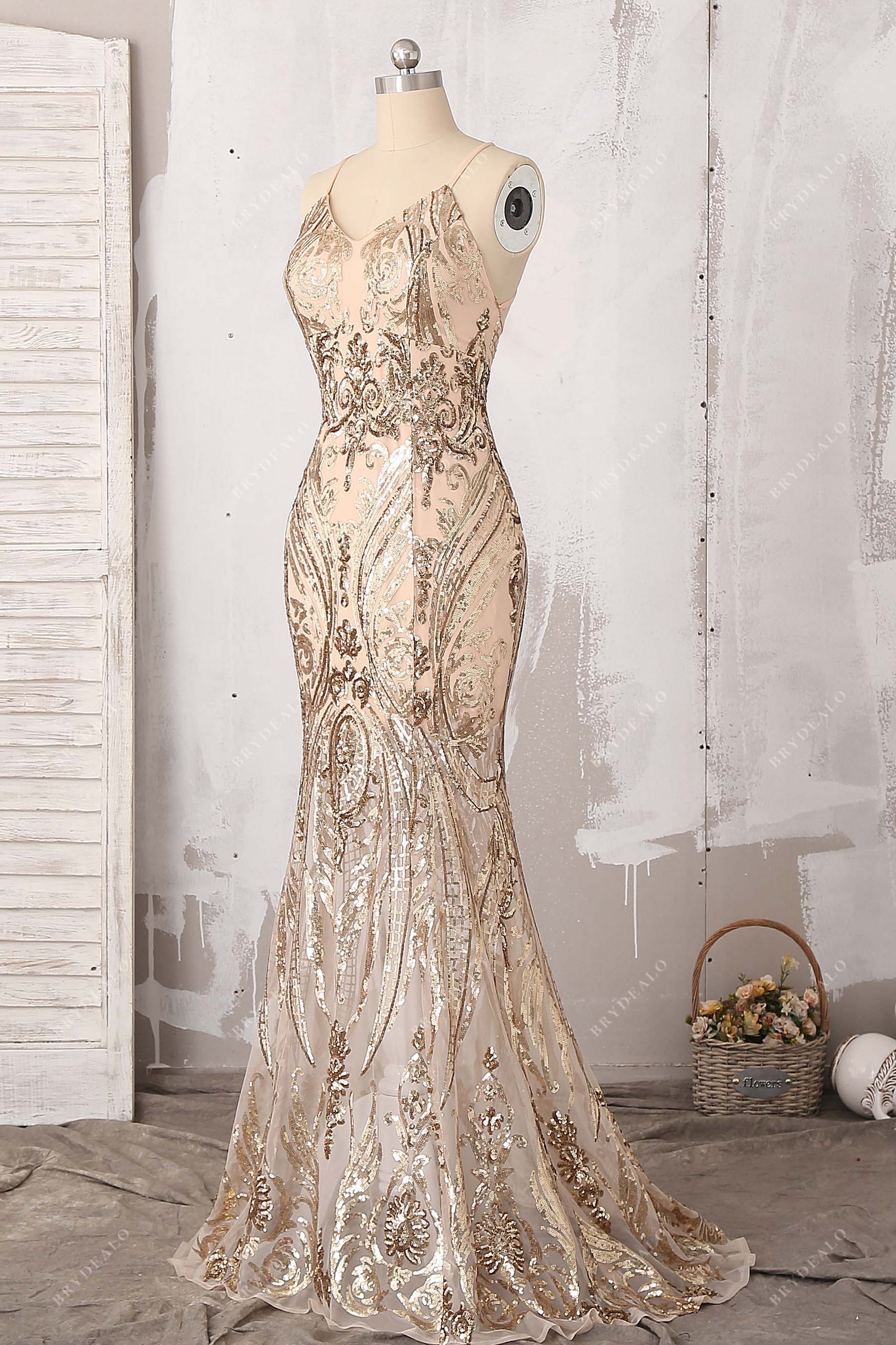 Unique Gold Sequin V-neck Mermaid Prom Dress Brydealo Unique Gold Sequin V-neck Mermaid Prom Dress Brydealo