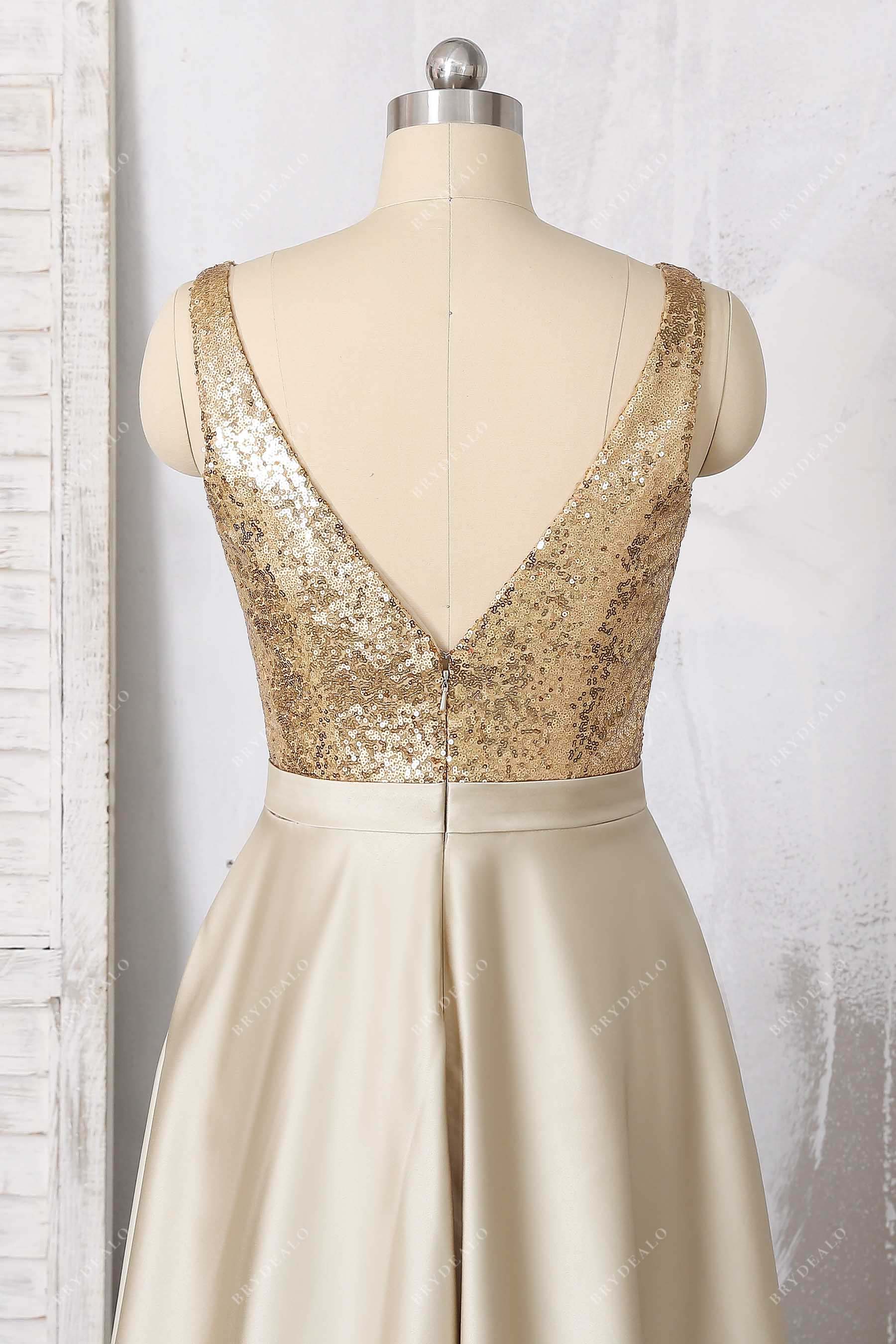 gold sequin v-back evening dress
